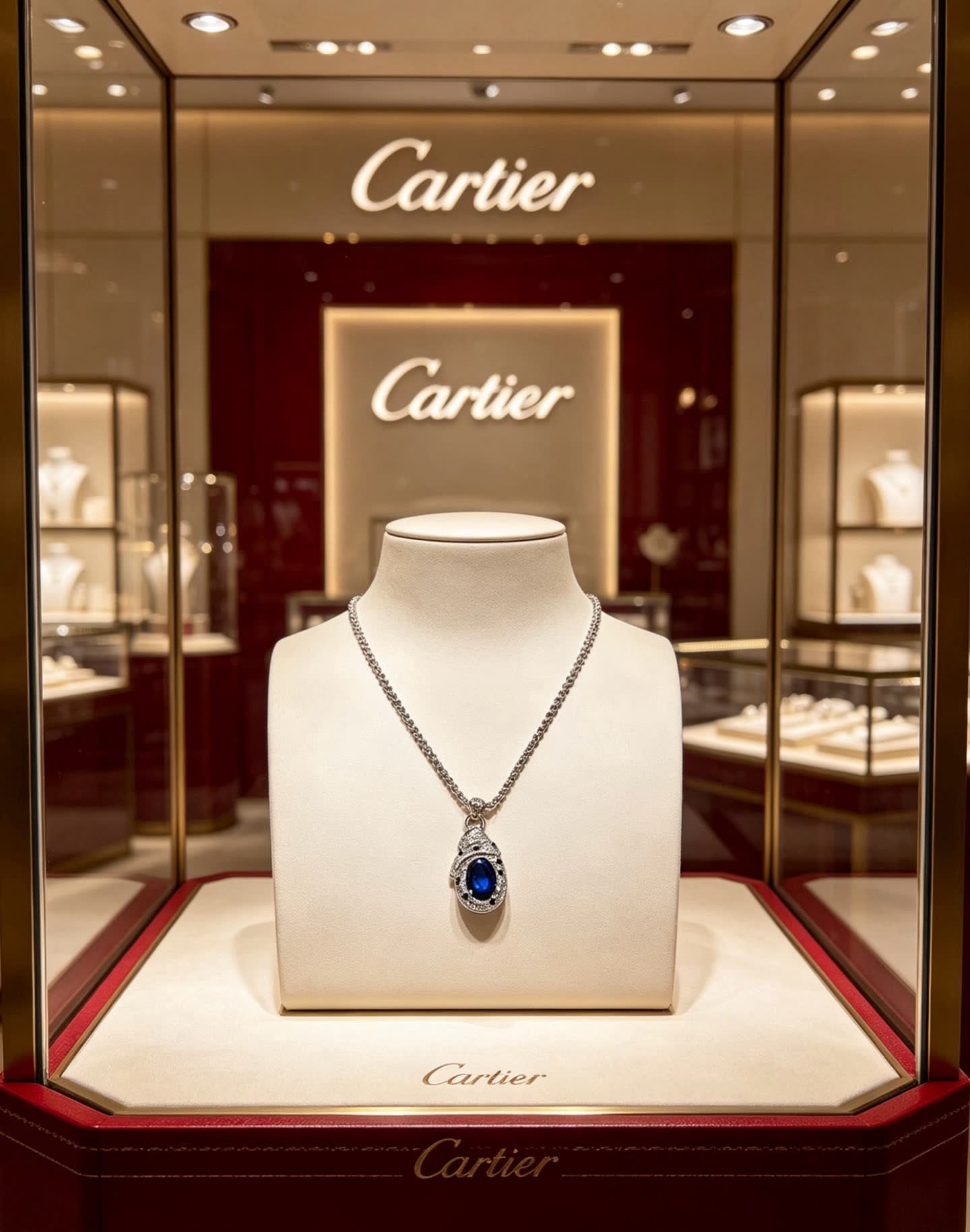 Cartier Elegant Silver Blue Gemstone Pendant Necklace