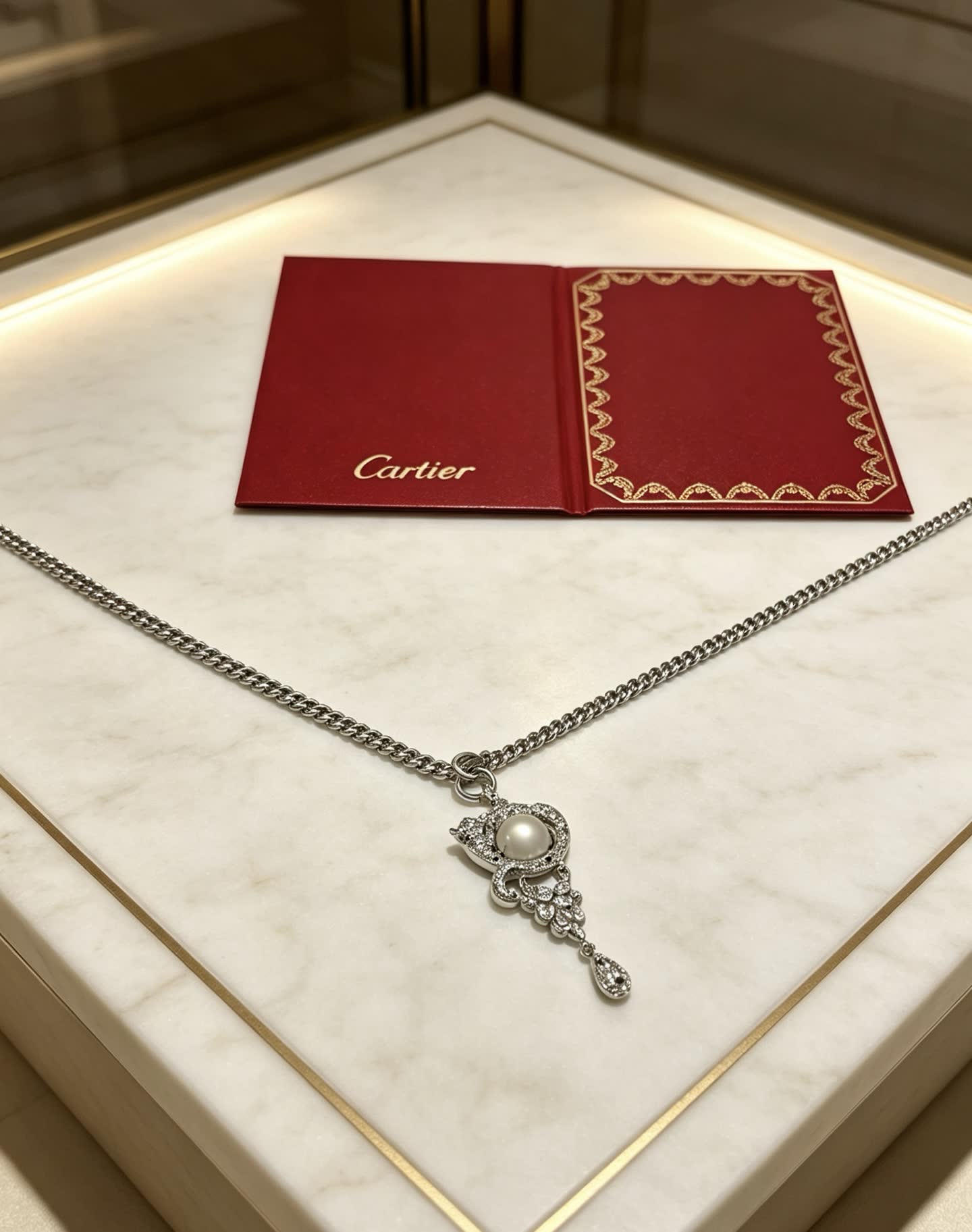 Cartier Pearl and Diamond Tassel Necklace