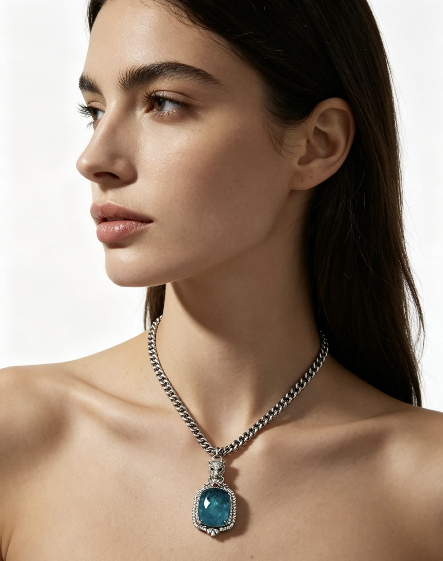 Cartier Blue Zircon and Diamond Panther Pendant Necklace
