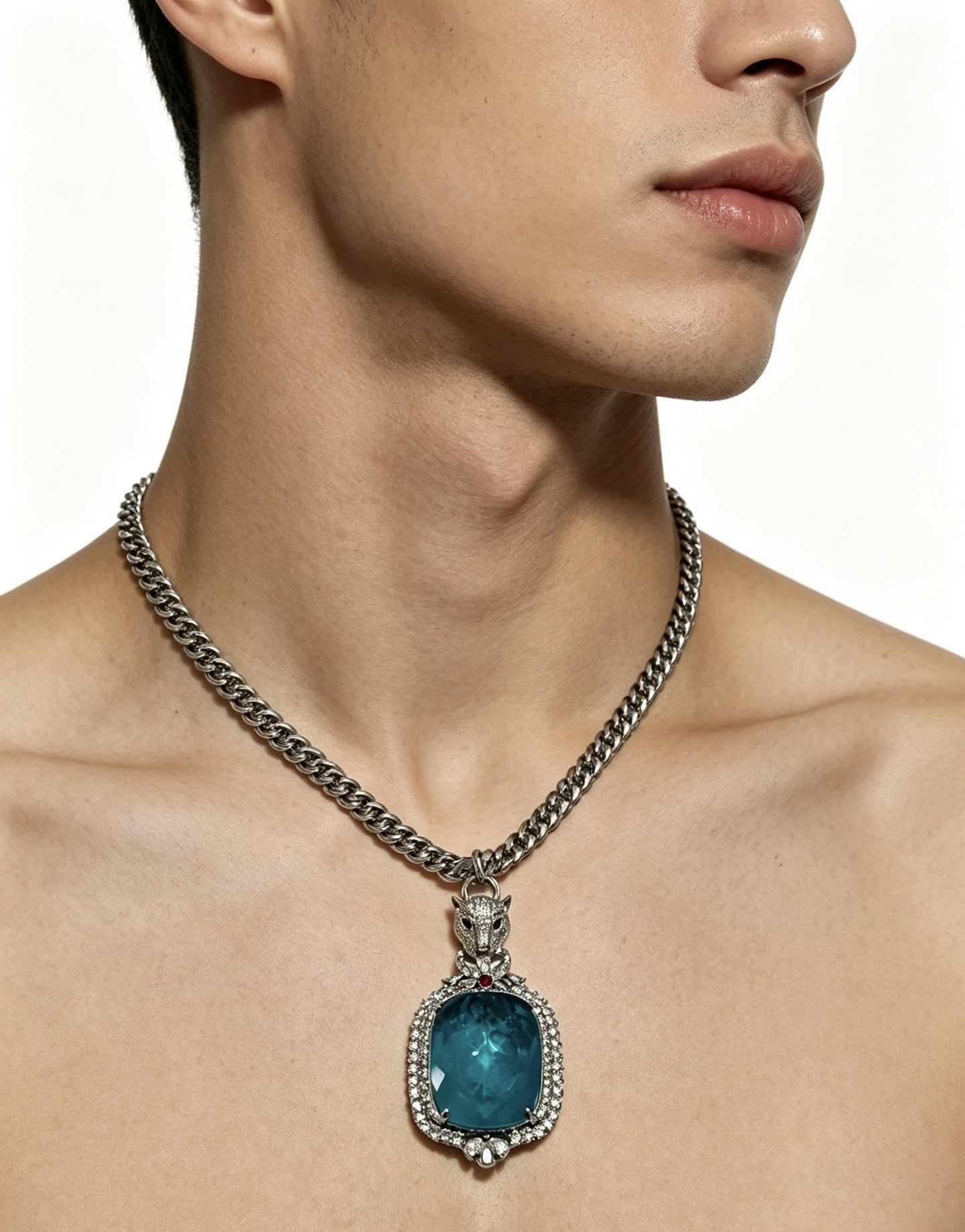 Cartier Blue Zircon and Diamond Panther Pendant Necklace