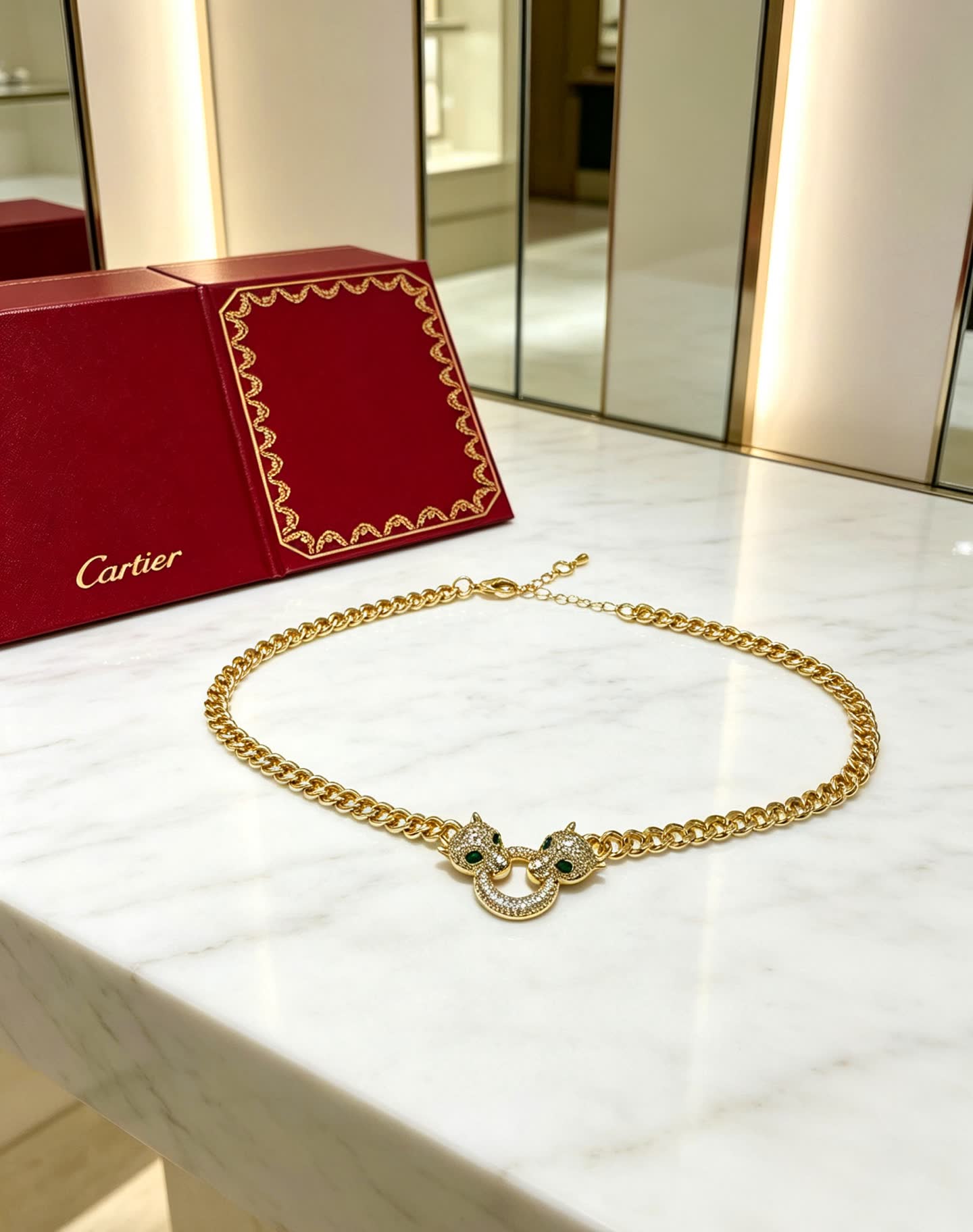 Cartier Gold Panther Head Necklace