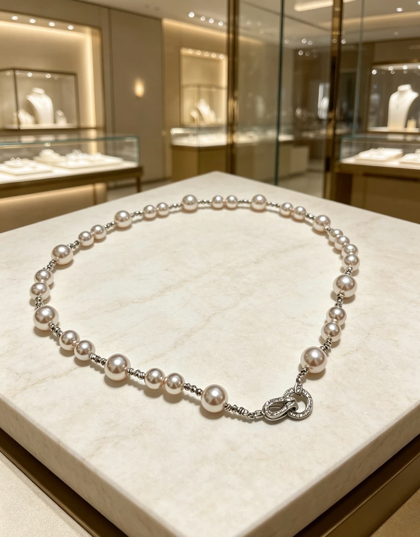 Cartier Elegant Pearl Necklace with Diamond Clasp