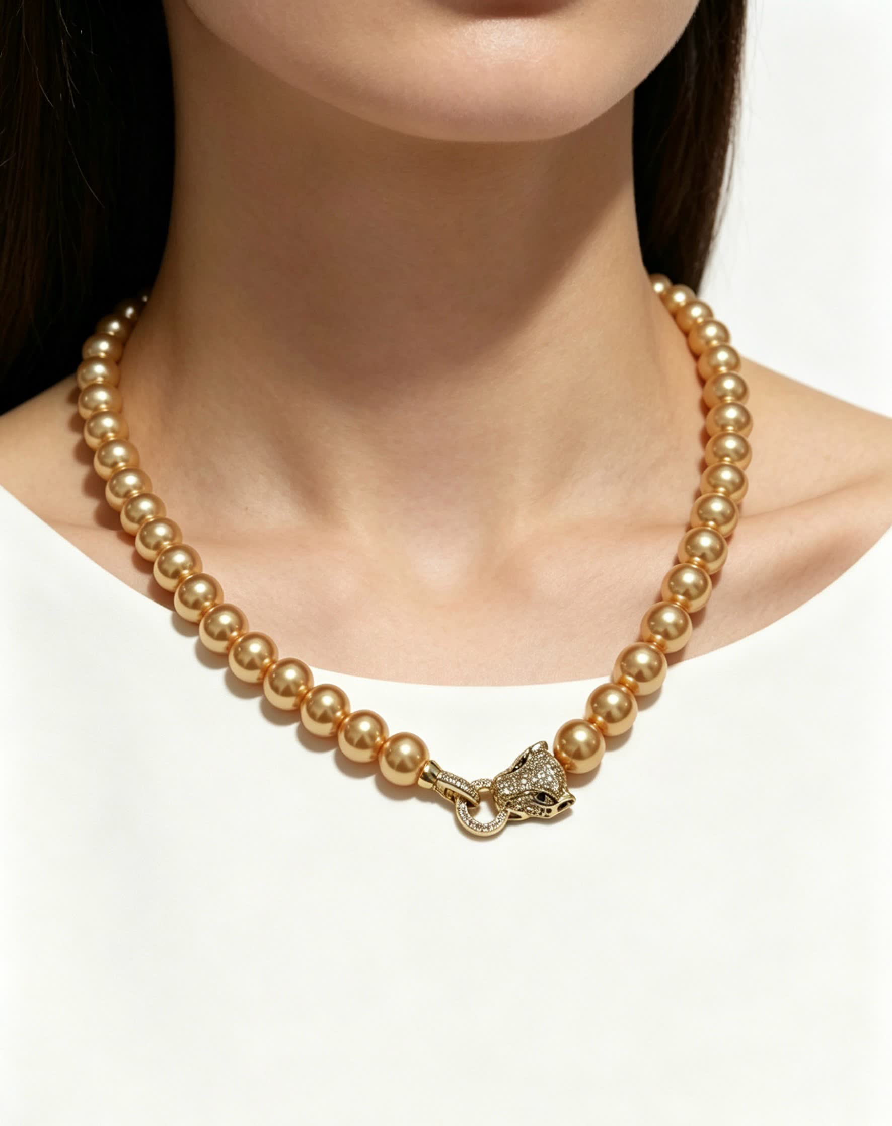 Cartier Gold Pearl Necklace with Diamond Panther Clasp Cartier Gold Pearl Necklace with Diamond Panther Clasp