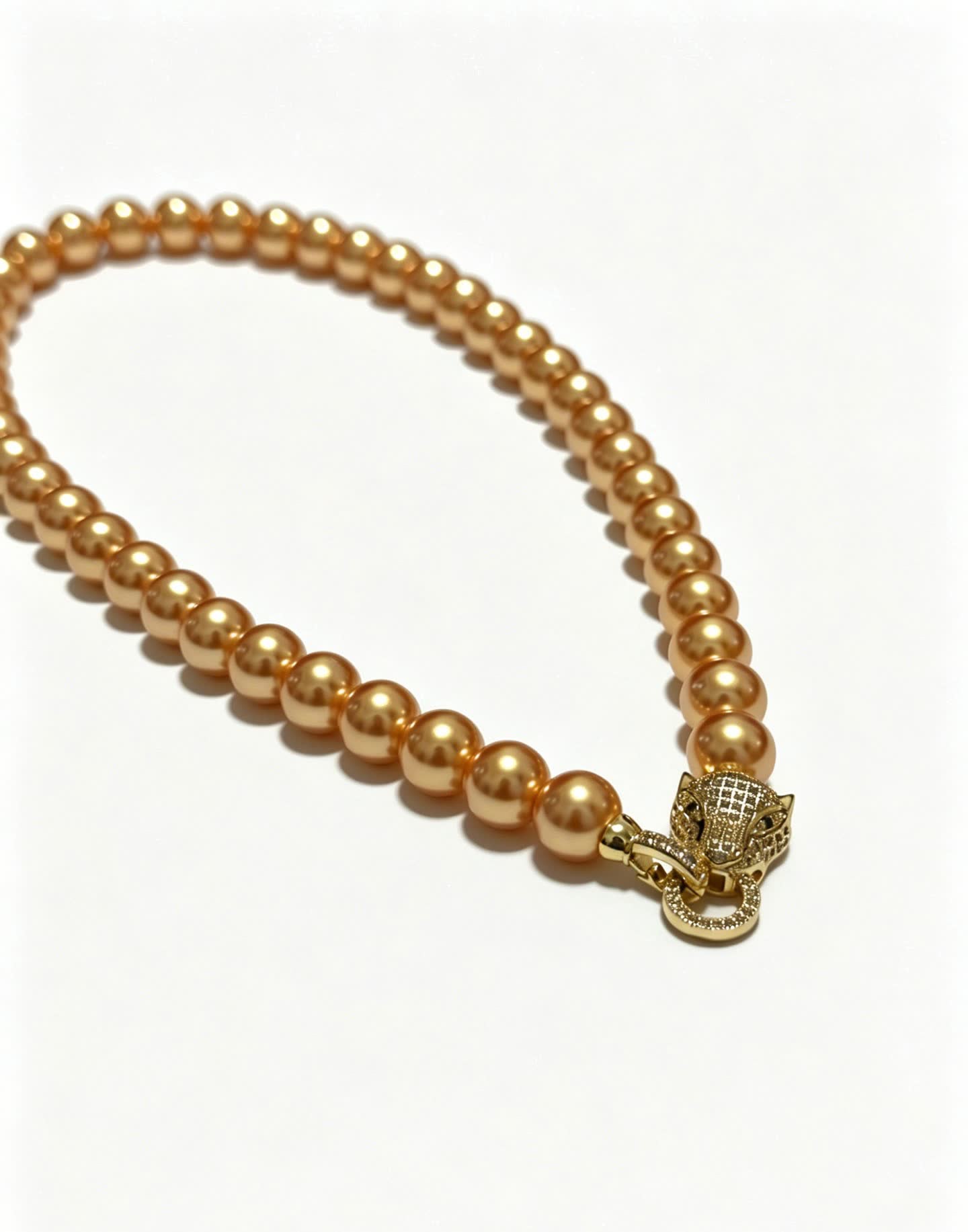 Cartier Gold Pearl Necklace with Diamond Panther Clasp