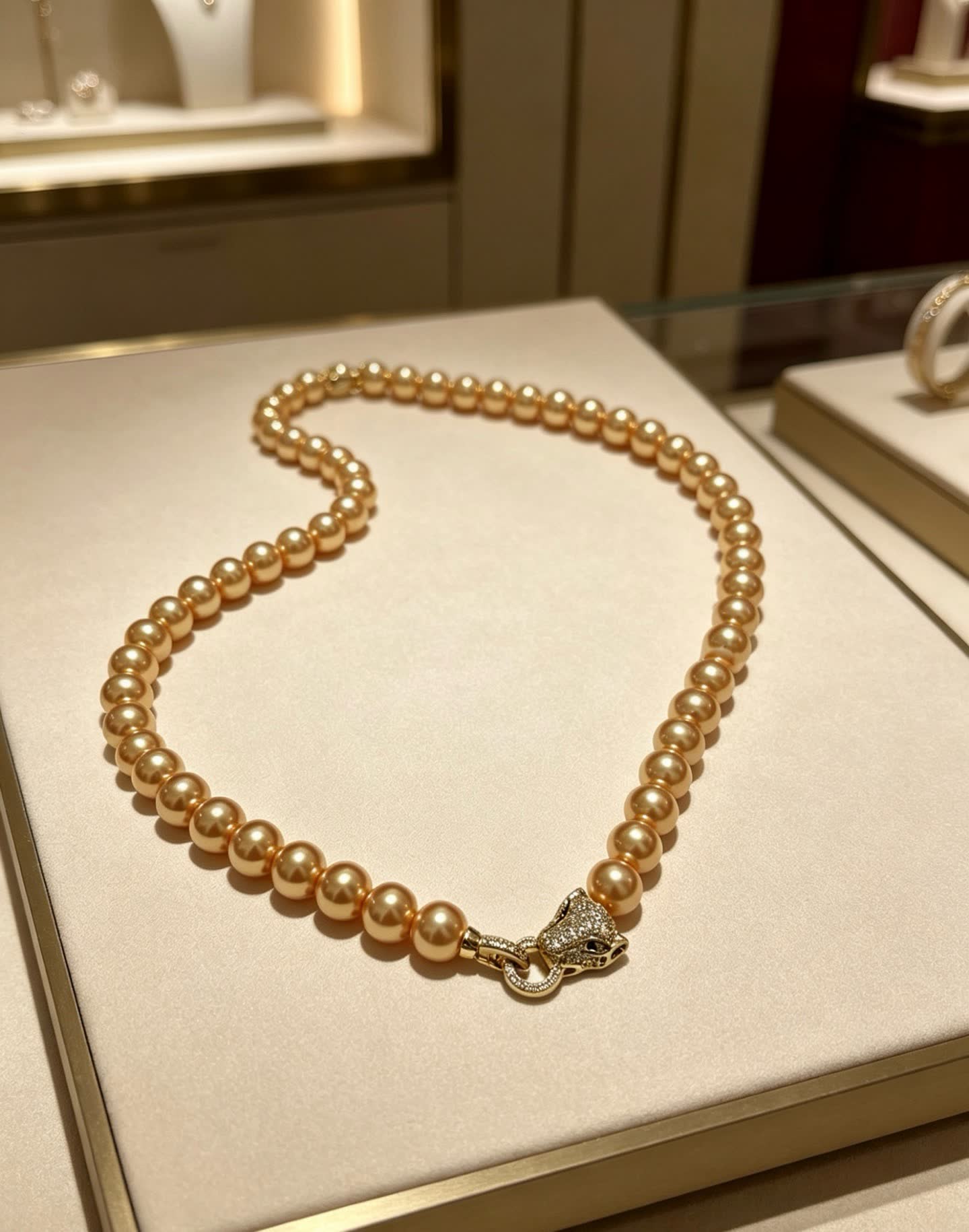 Cartier Gold Pearl Necklace with Diamond Panther Clasp