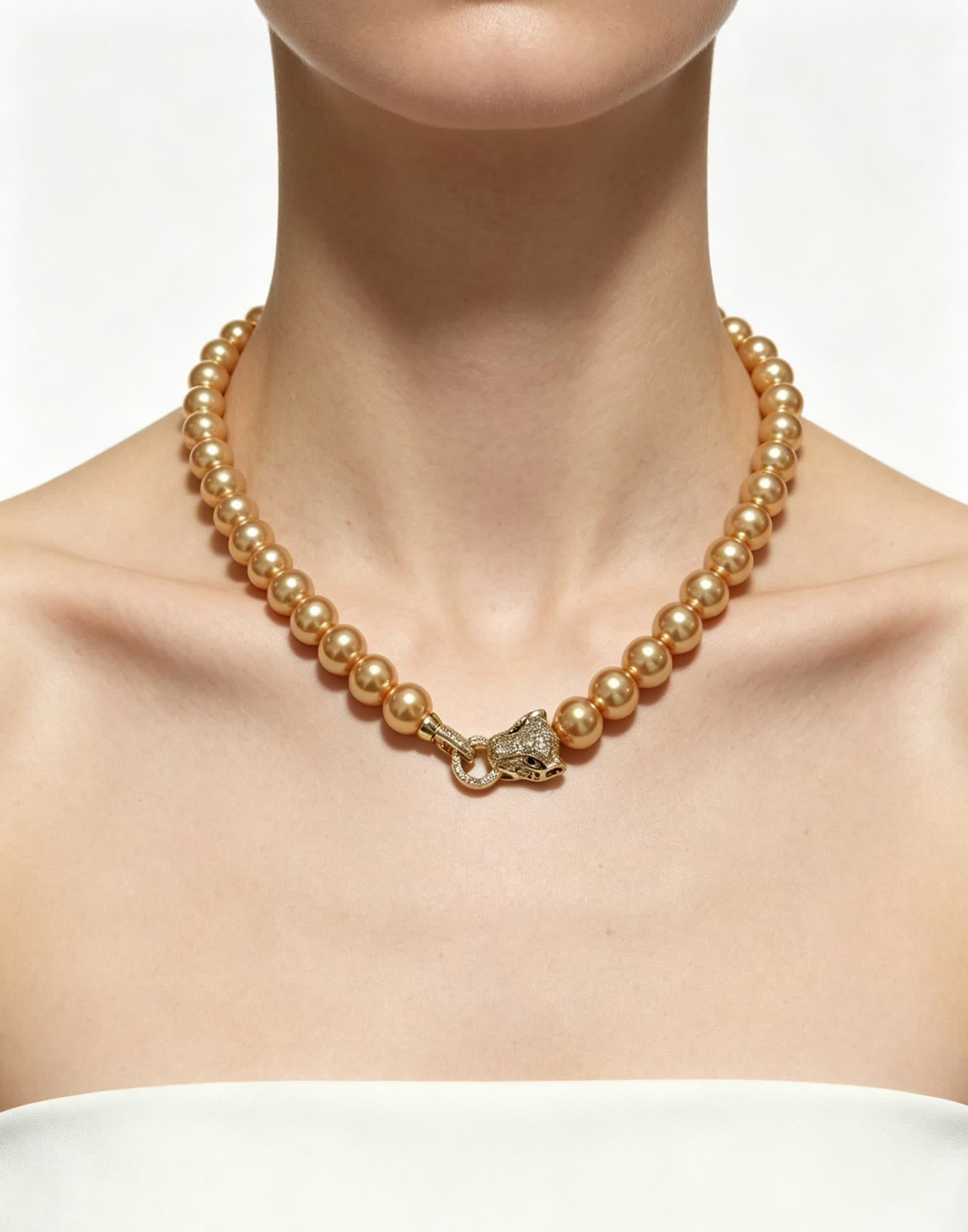 Cartier Gold Pearl Necklace with Diamond Panther Clasp