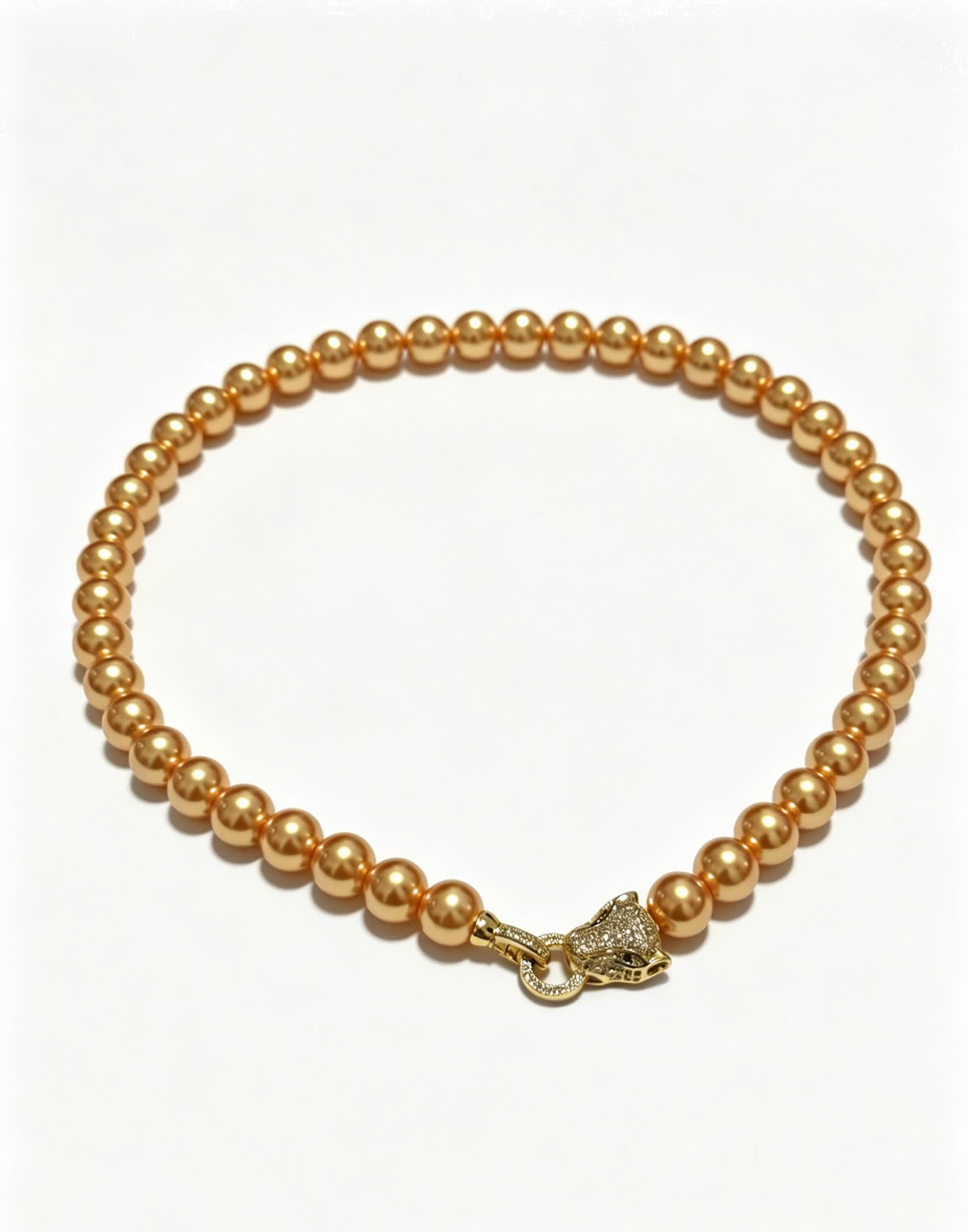 Cartier Gold Pearl Necklace with Diamond Panther Clasp