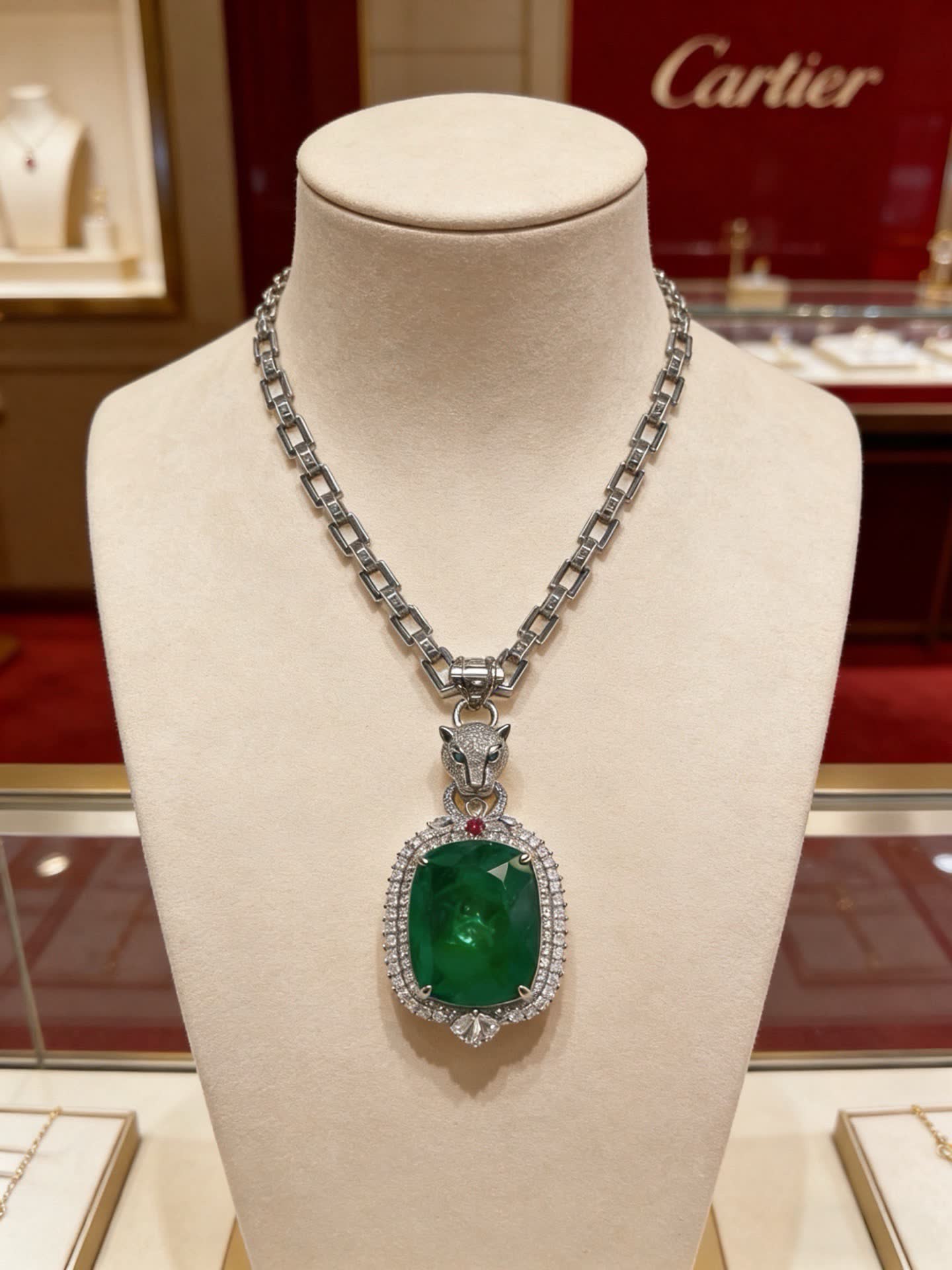 Cartier Panther Emerald and Diamond Necklace