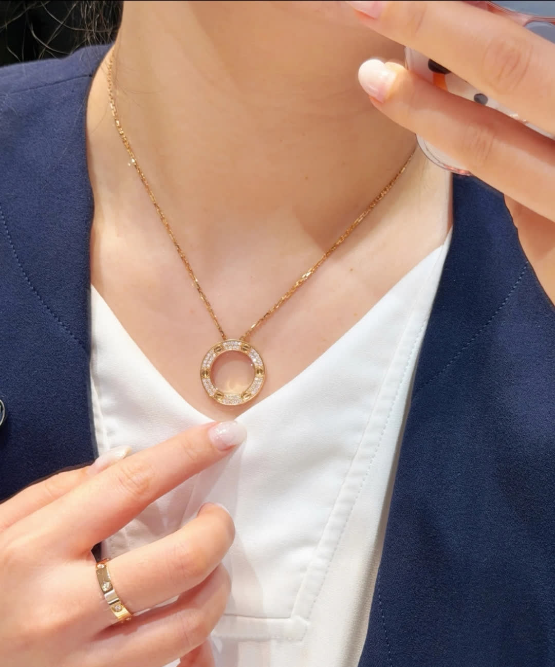 Cartier Gold Circle Pendant Necklace with Diamonds