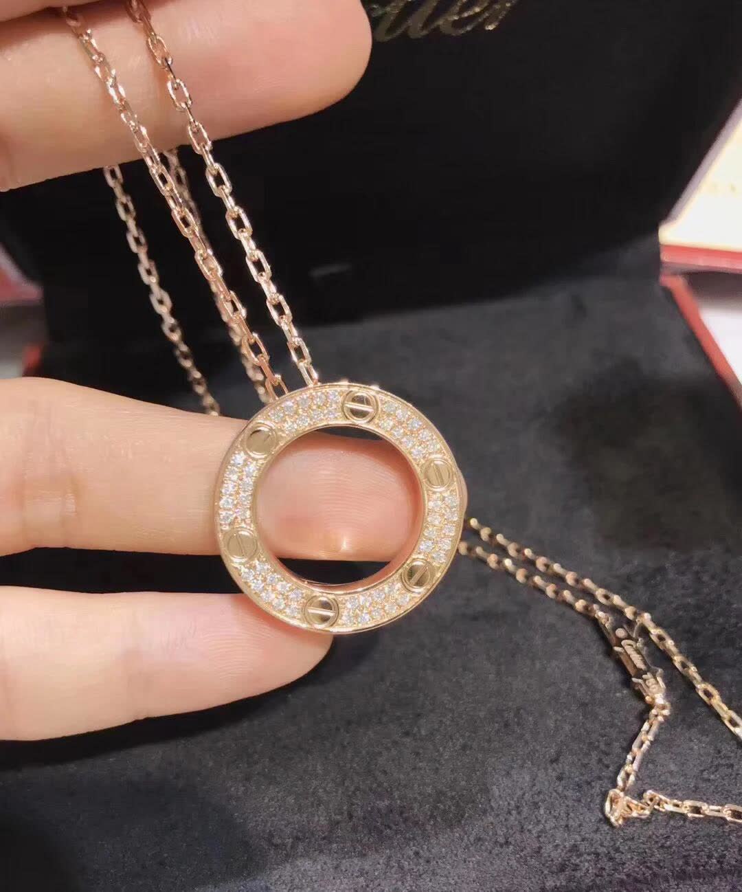 Cartier Gold Circle Pendant Necklace with Diamonds