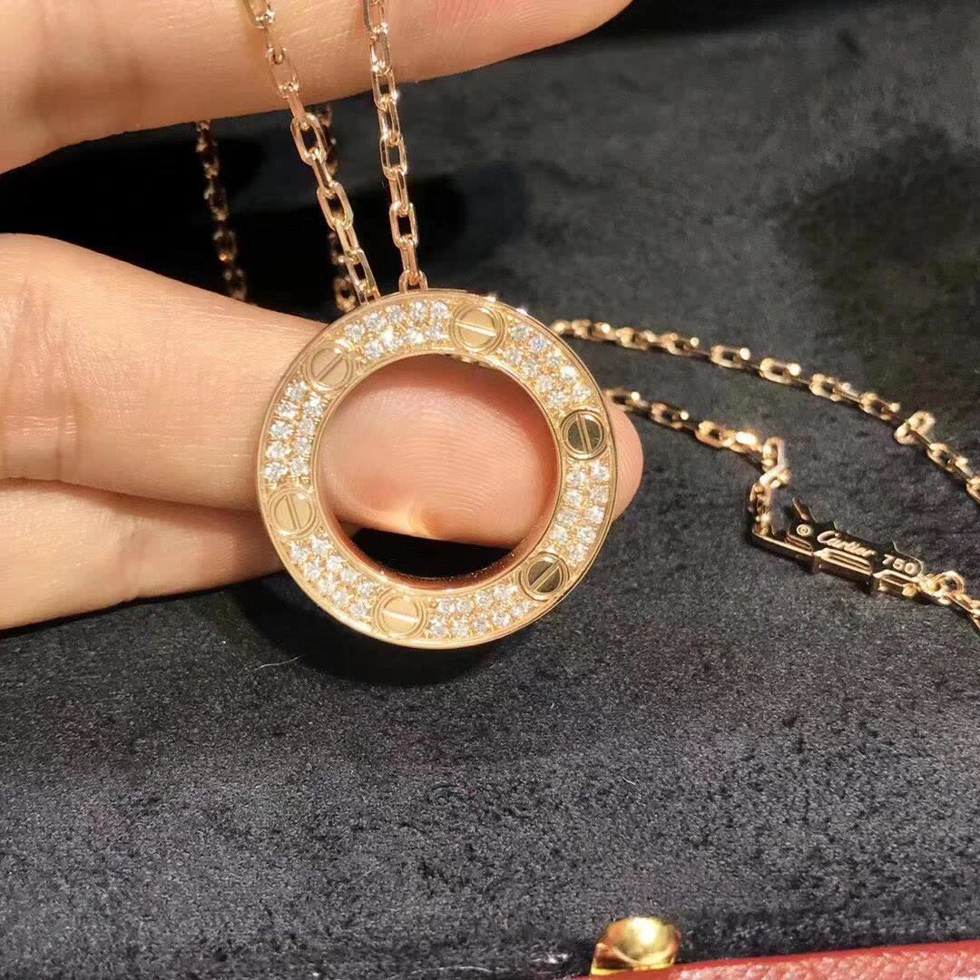 Cartier Gold Circle Pendant Necklace with Diamonds