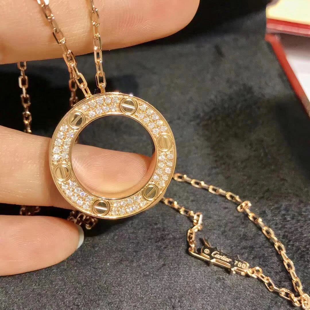 Cartier Gold Circle Pendant Necklace with Diamonds