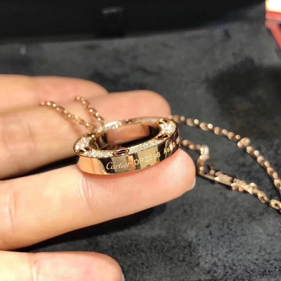 Cartier Gold Circle Pendant Necklace with Diamonds