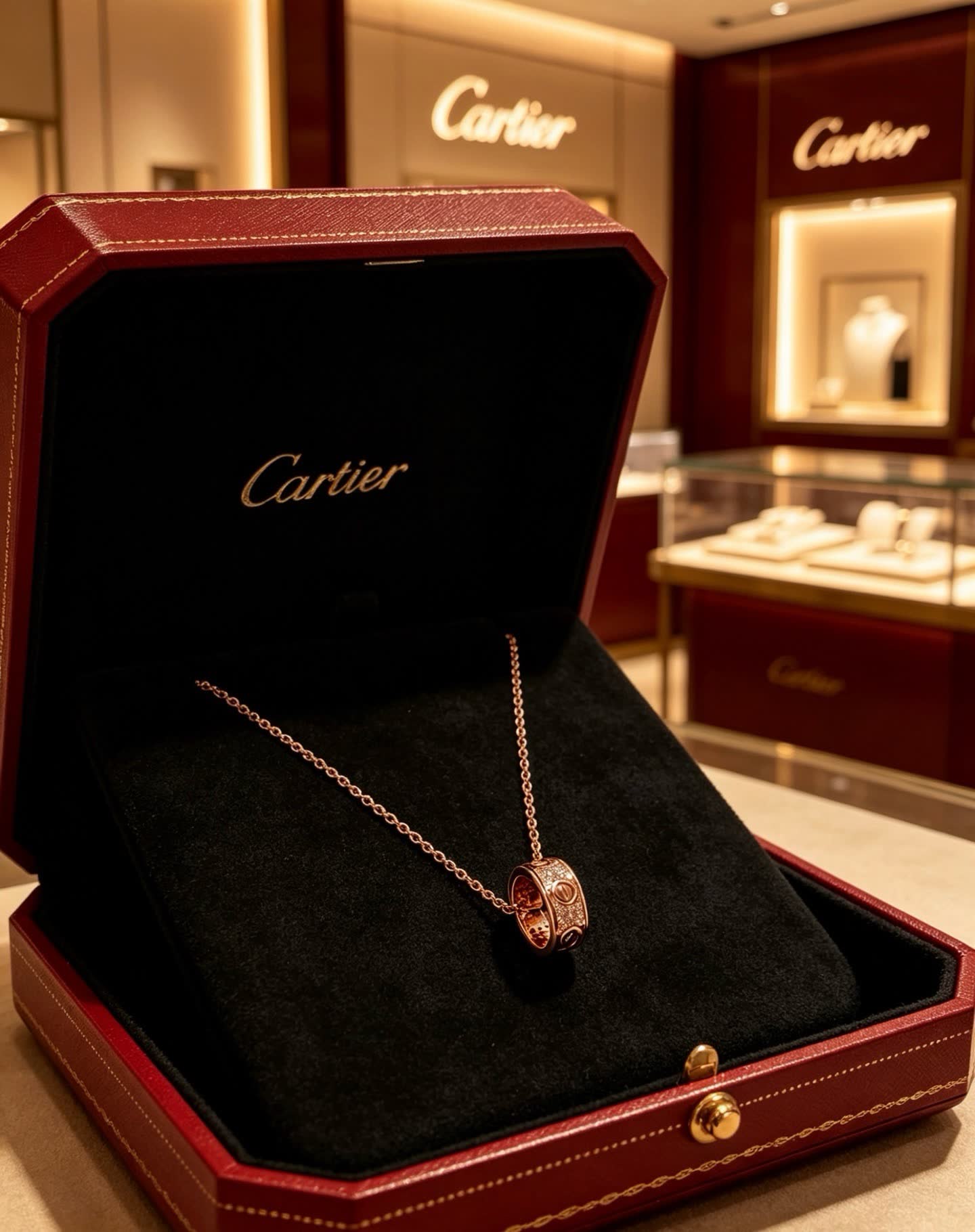 Cartier Rose Gold Ring Pendant Necklace