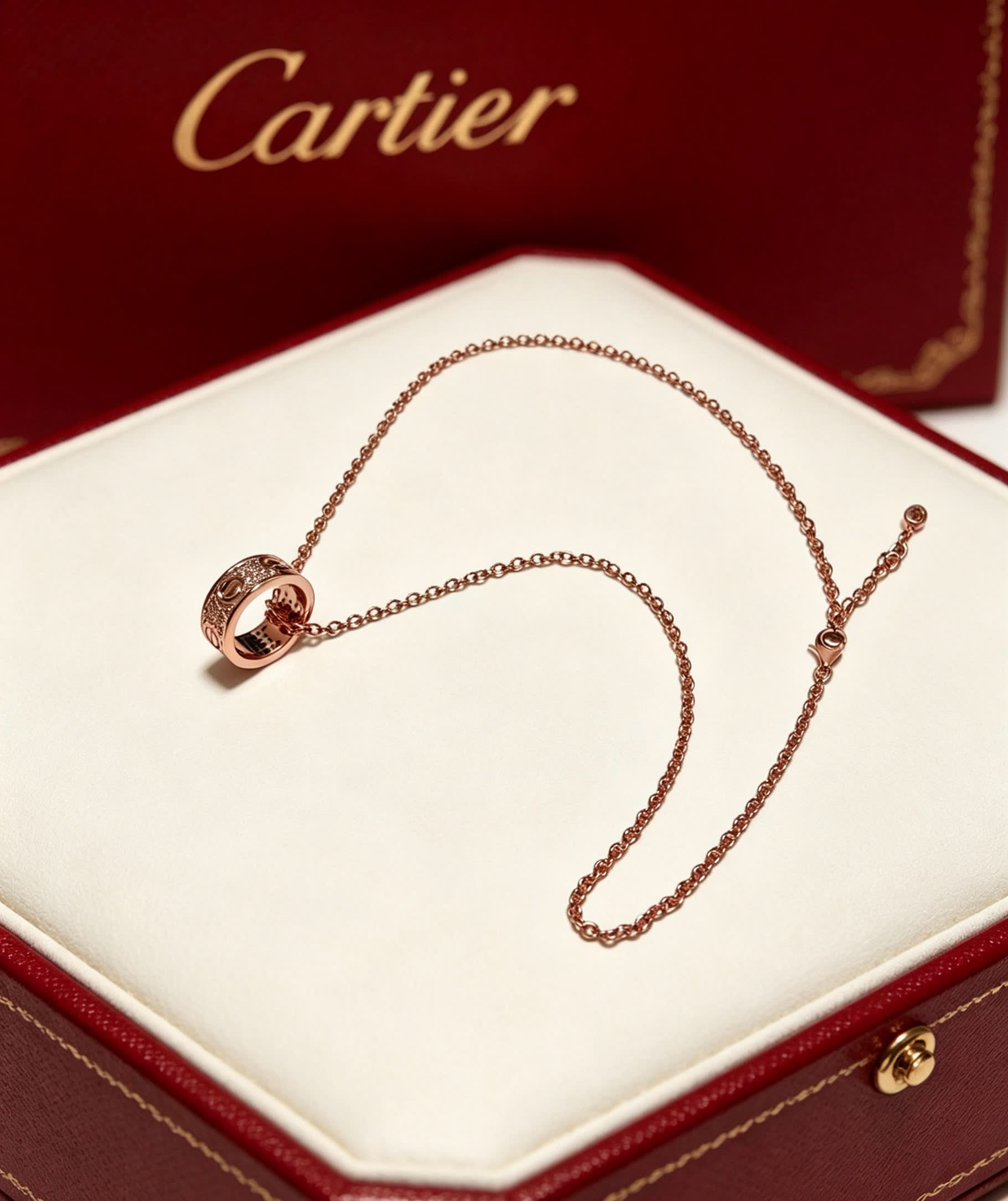 Cartier Rose Gold Ring Pendant Necklace