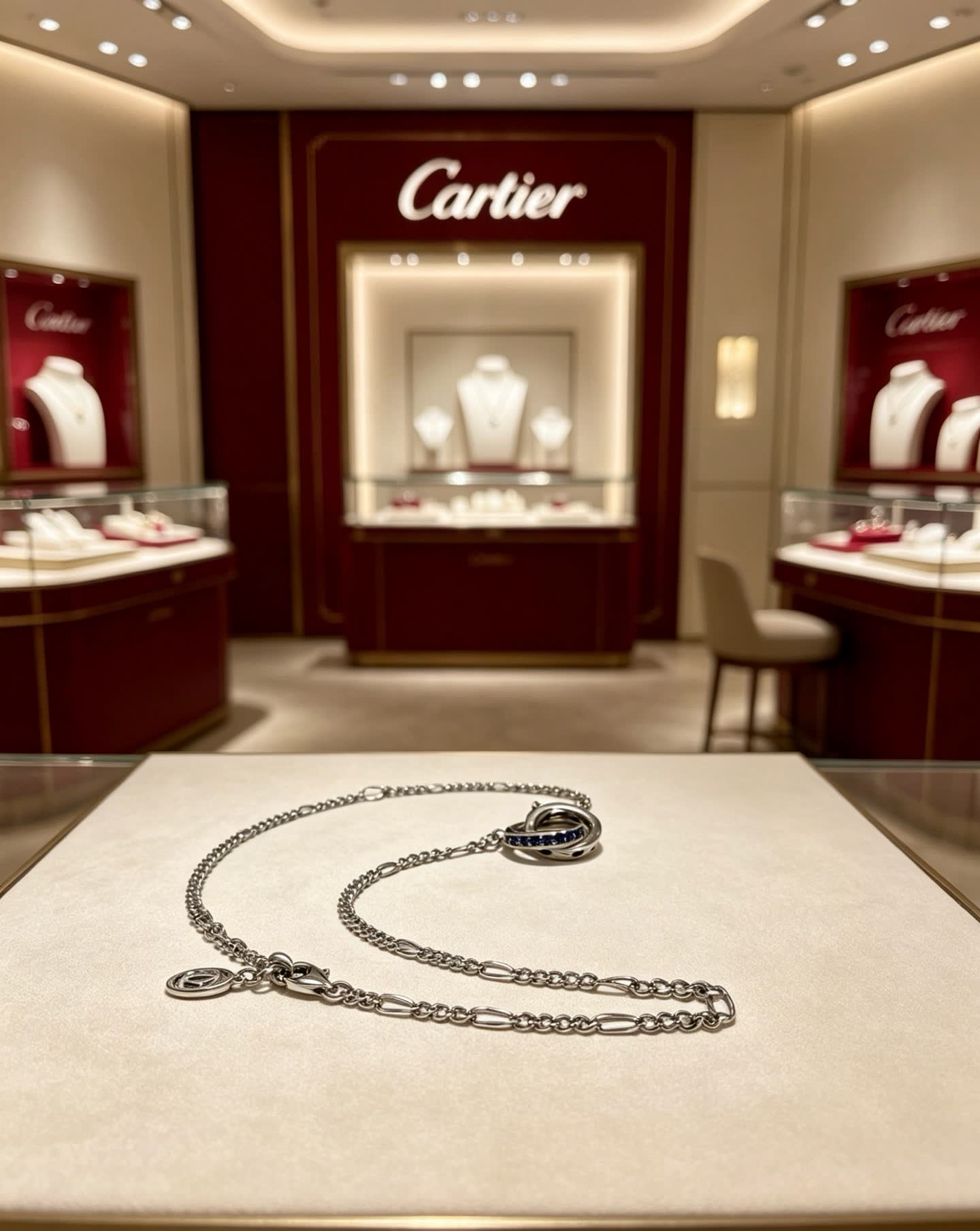 Cartier Silver Interlocking Rings Necklace