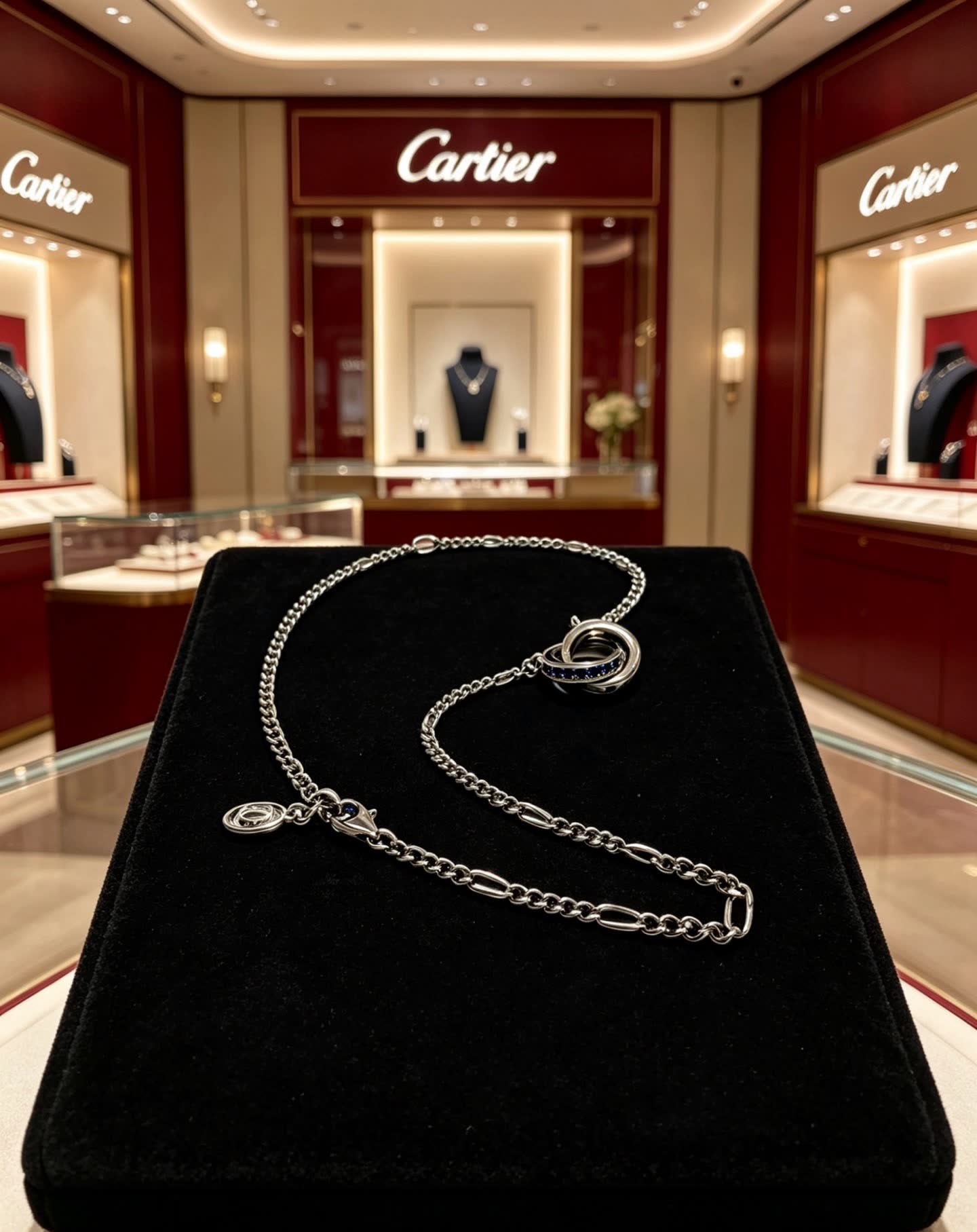 Cartier Silver Interlocking Rings Necklace