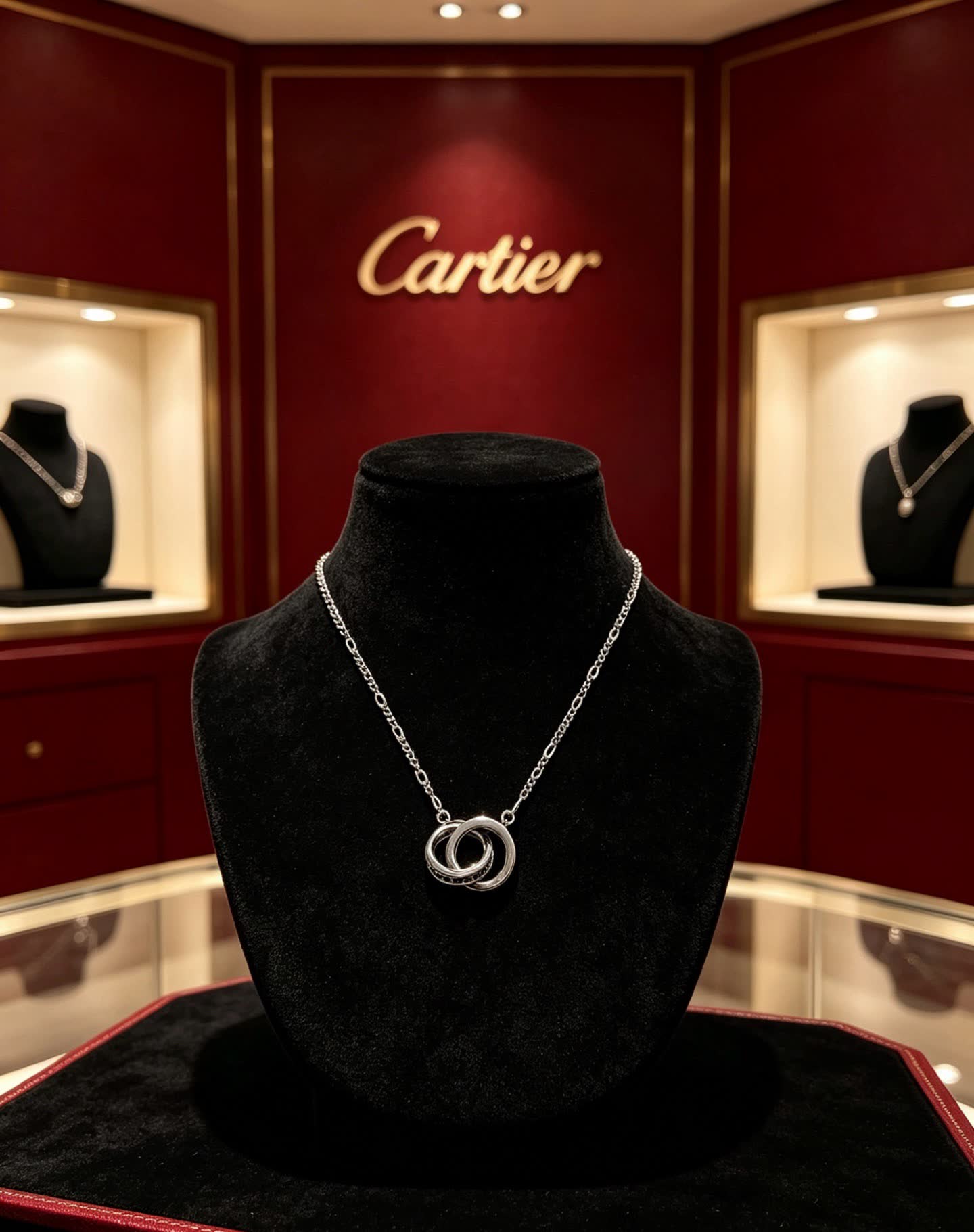 Cartier Silver Interlocking Rings Necklace