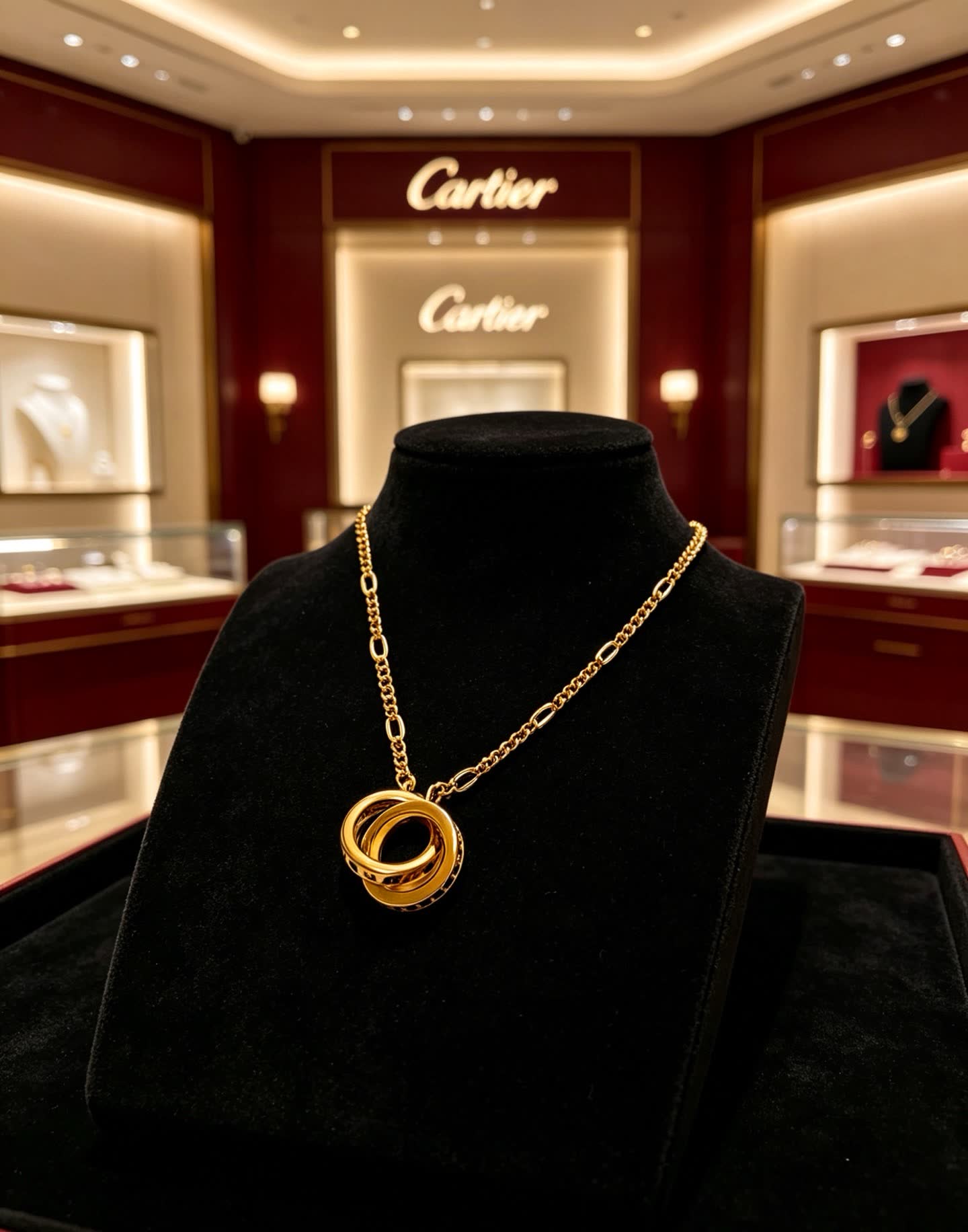 Cartier Gold Interlocking Rings Necklace