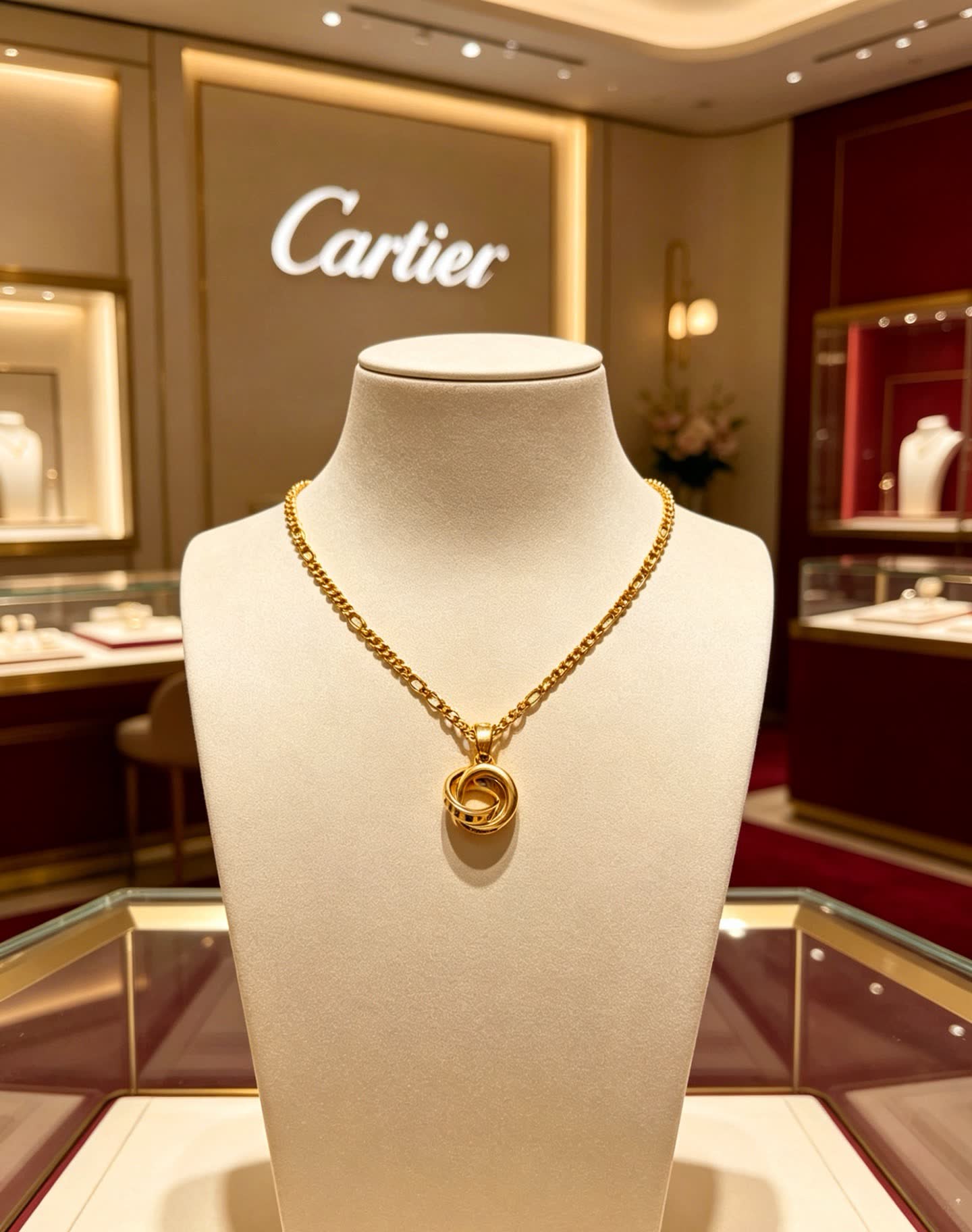 Cartier Gold Interlocking Rings Necklace