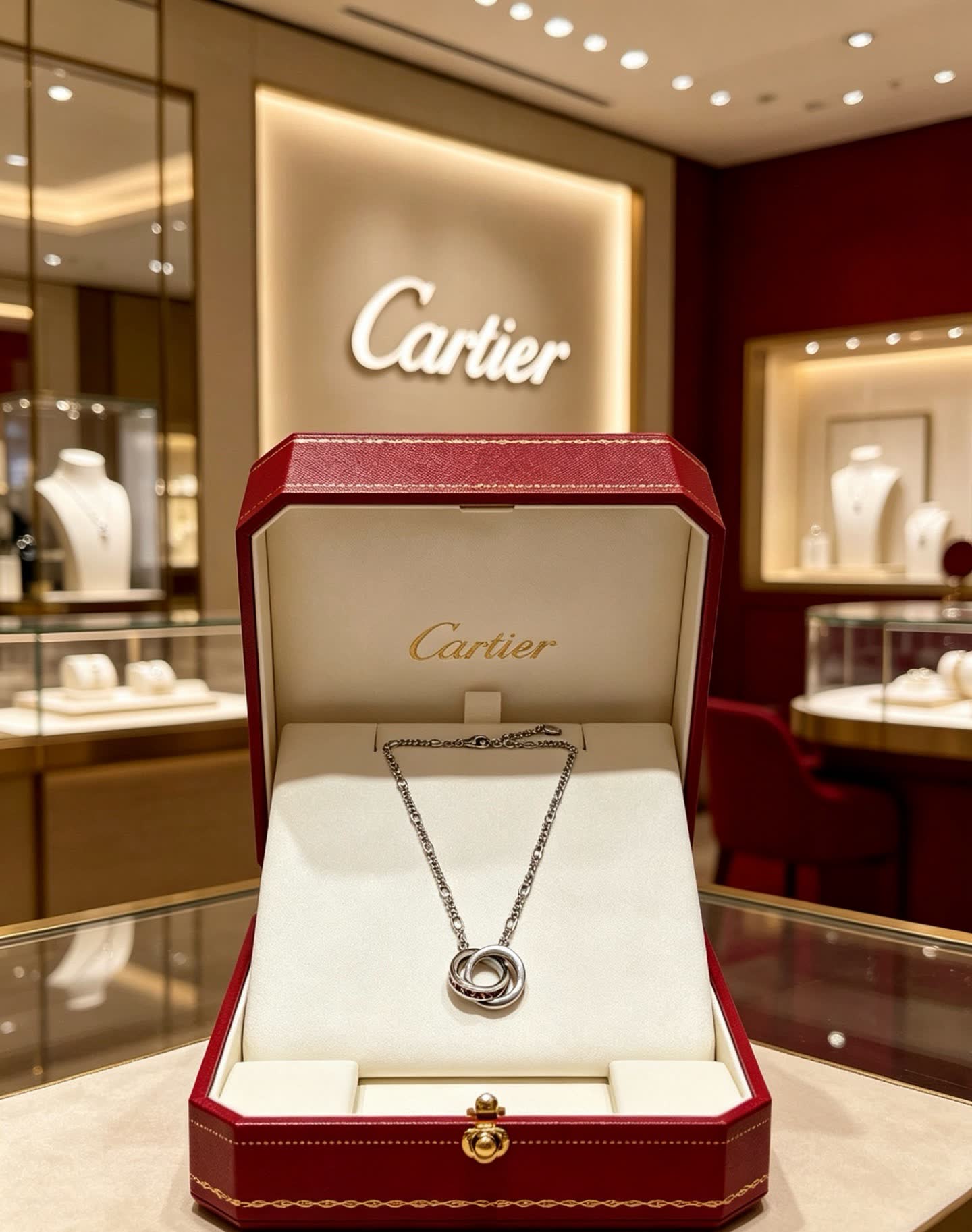 Cartier Silver Interlocking Ring Necklace