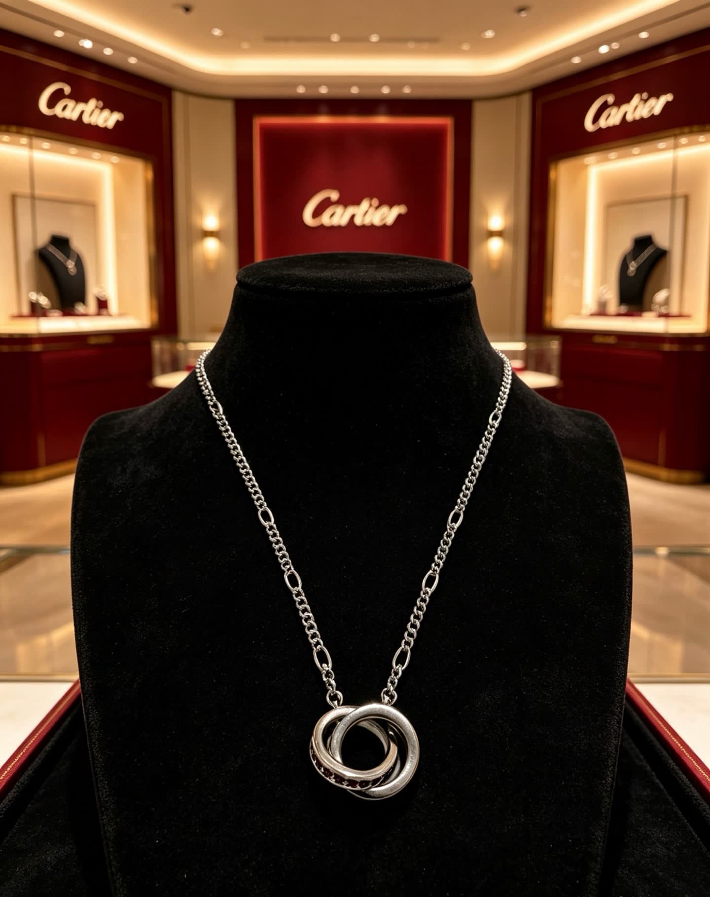 Cartier Silver Interlocking Ring Necklace