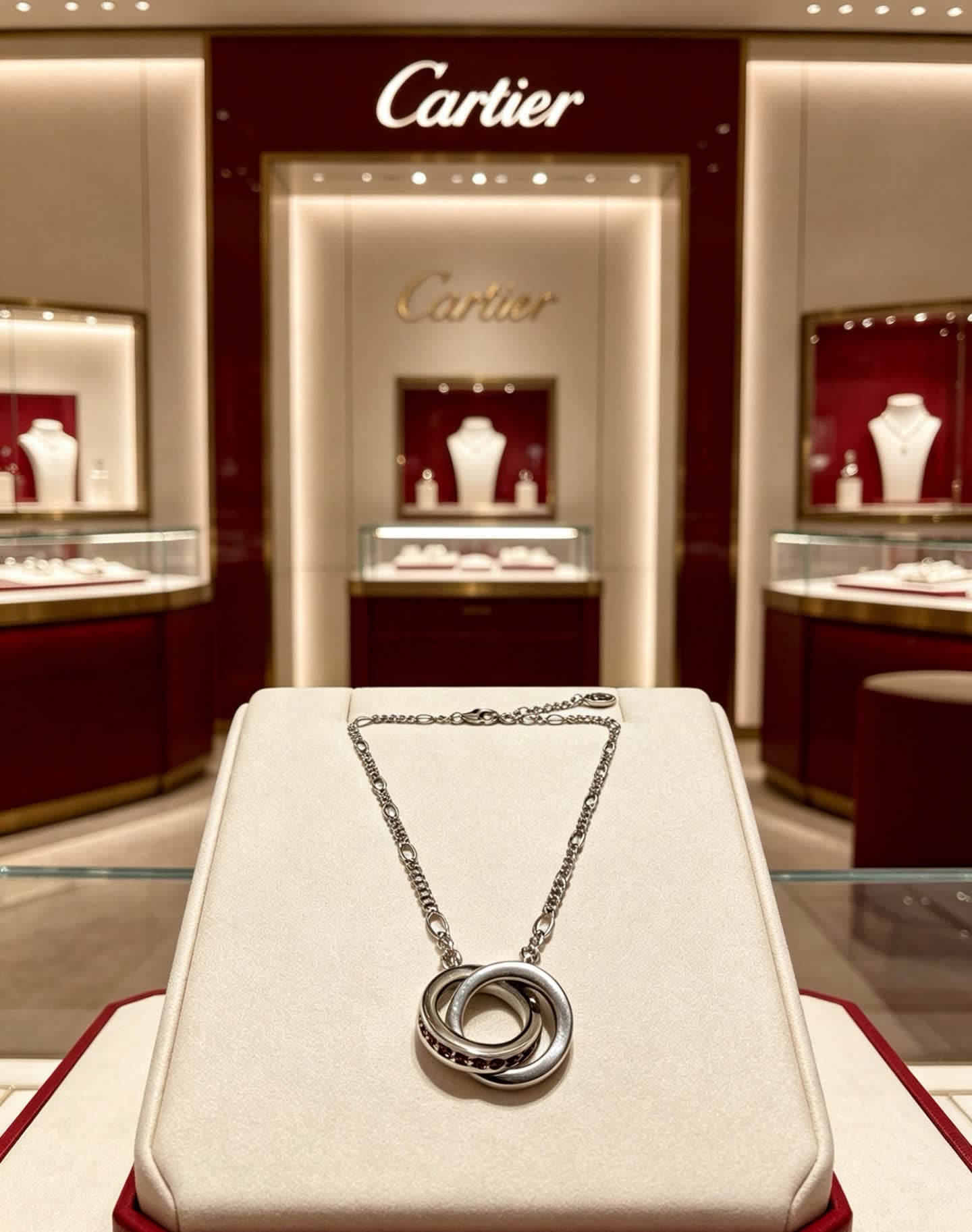 Cartier Silver Interlocking Ring Necklace