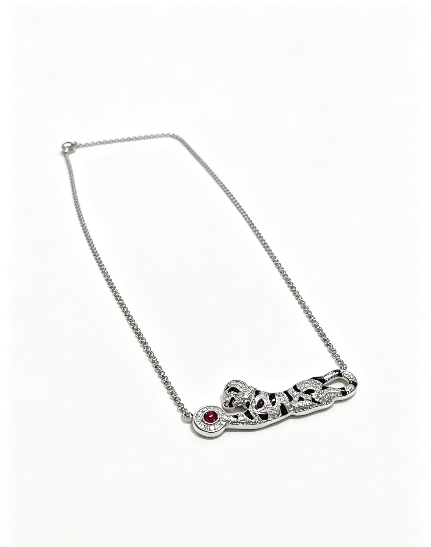 Cartier Silver Leopard Necklace with Ruby and Diamonds Cartier Silver Leopard Necklace with Ruby and Diamonds