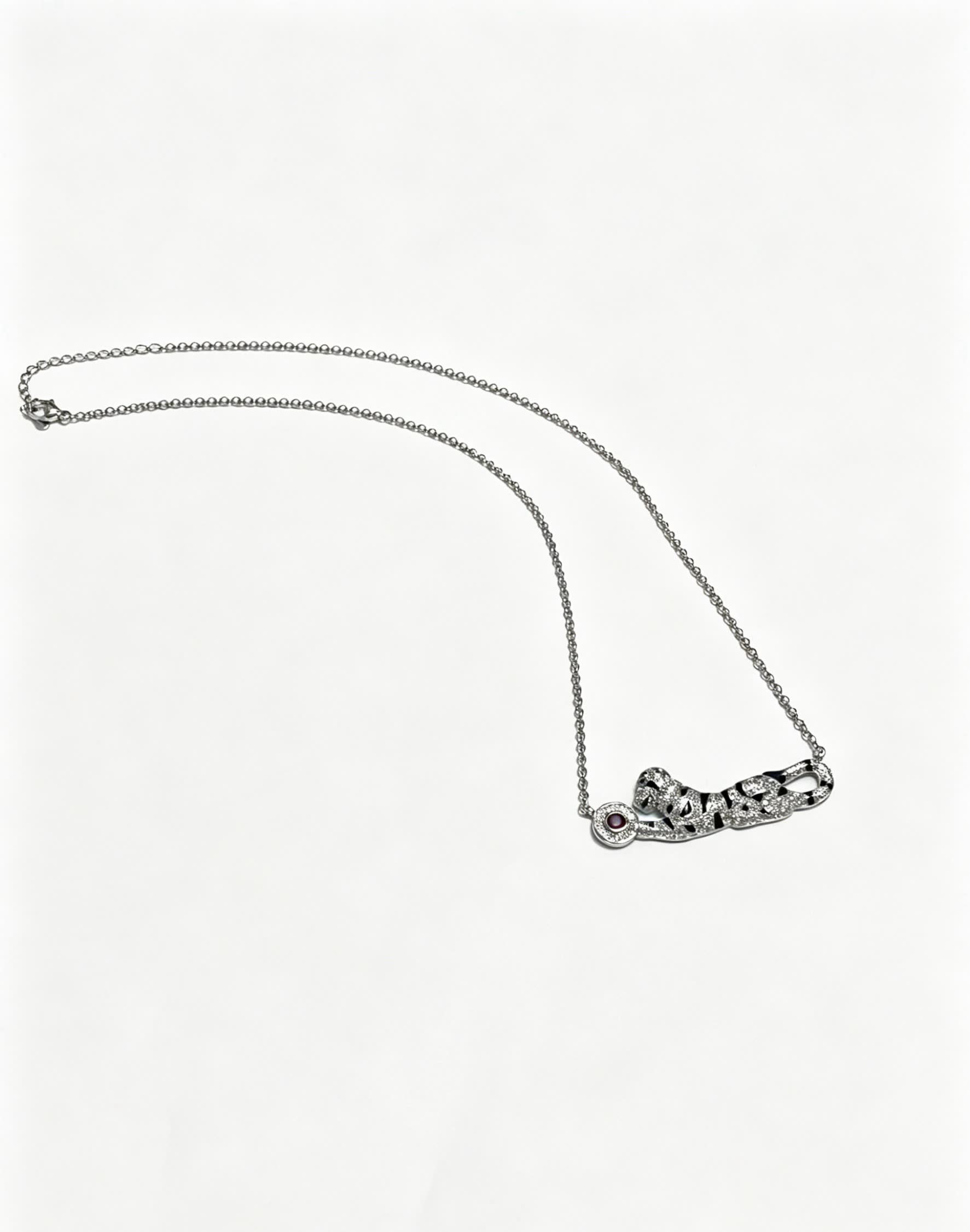 Cartier Silver Leopard Necklace with Ruby and Diamonds