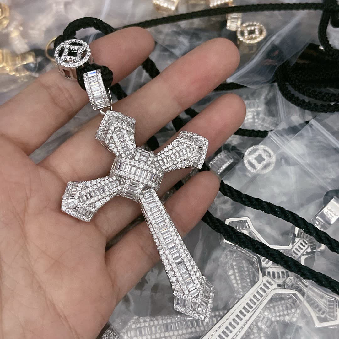 Cartier Luxury Silver Cross Pendant with Black Rope Chain