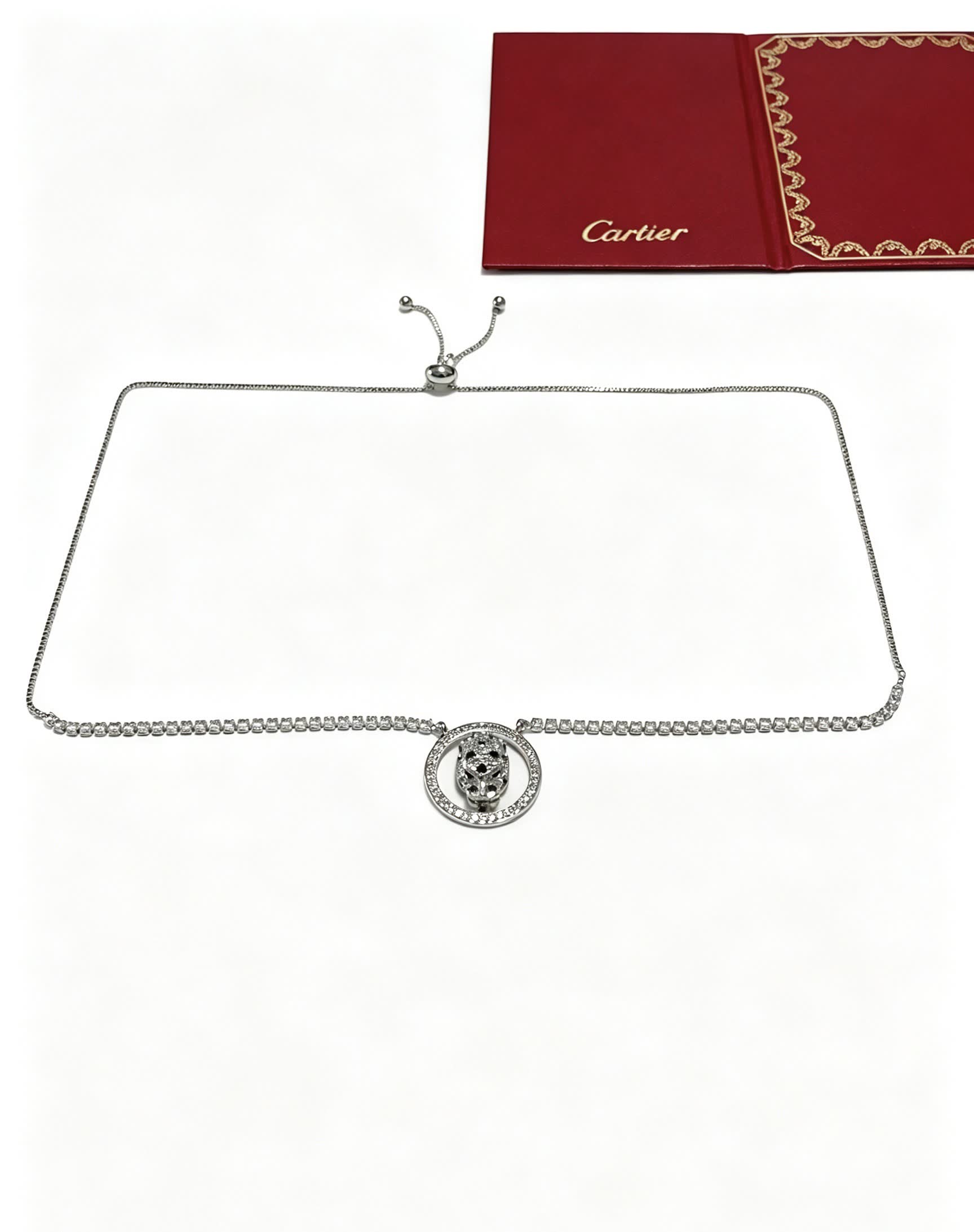 Cartier Silver Circle Leopard Pendant Necklace
