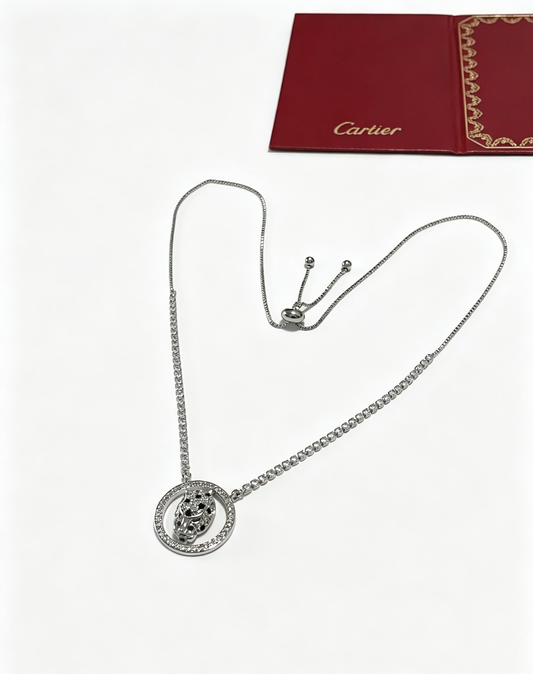 Cartier Silver Circle Leopard Pendant Necklace
