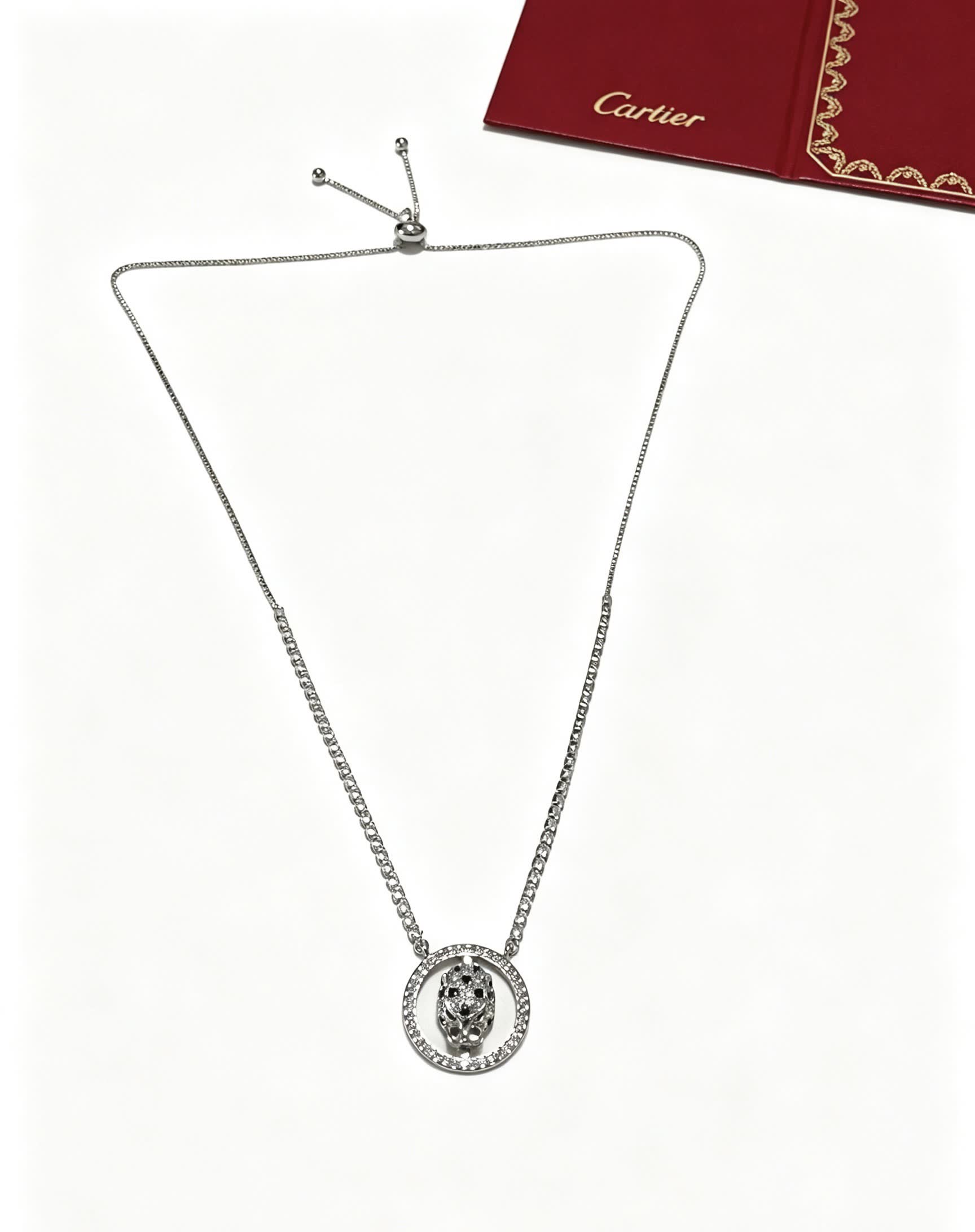 Cartier Silver Circle Leopard Pendant Necklace