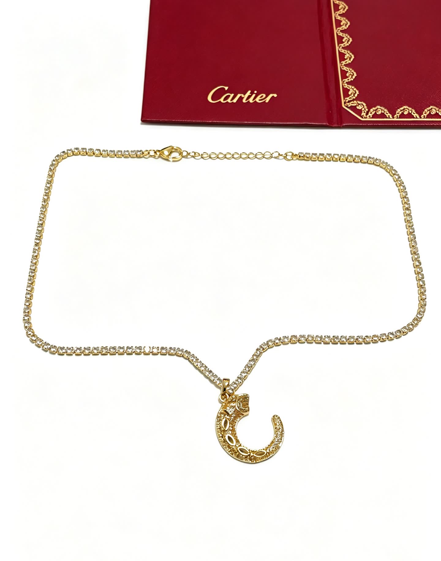 Cartier Gold and Diamond Crescent Moon Necklace