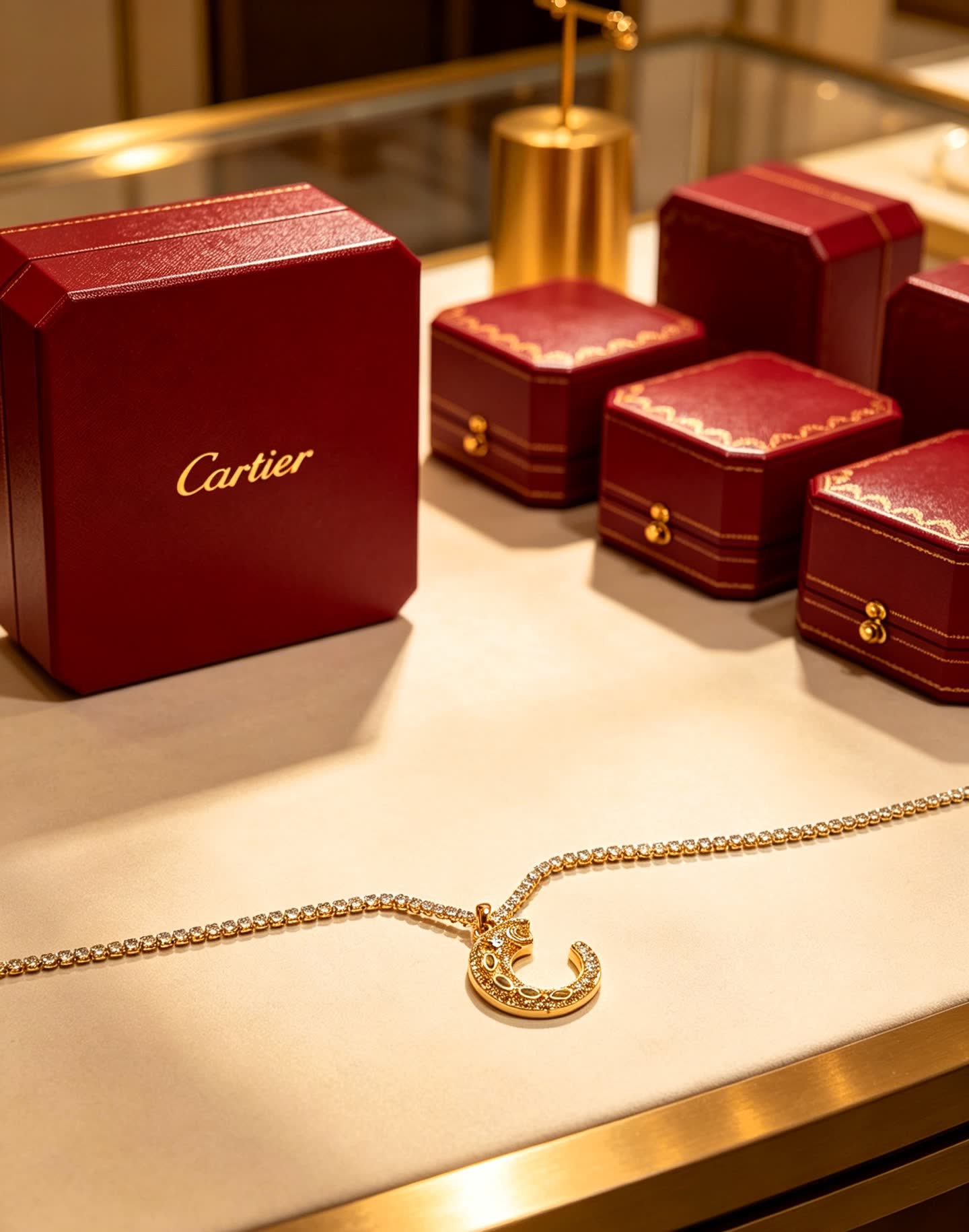 Cartier Gold and Diamond Crescent Moon Necklace