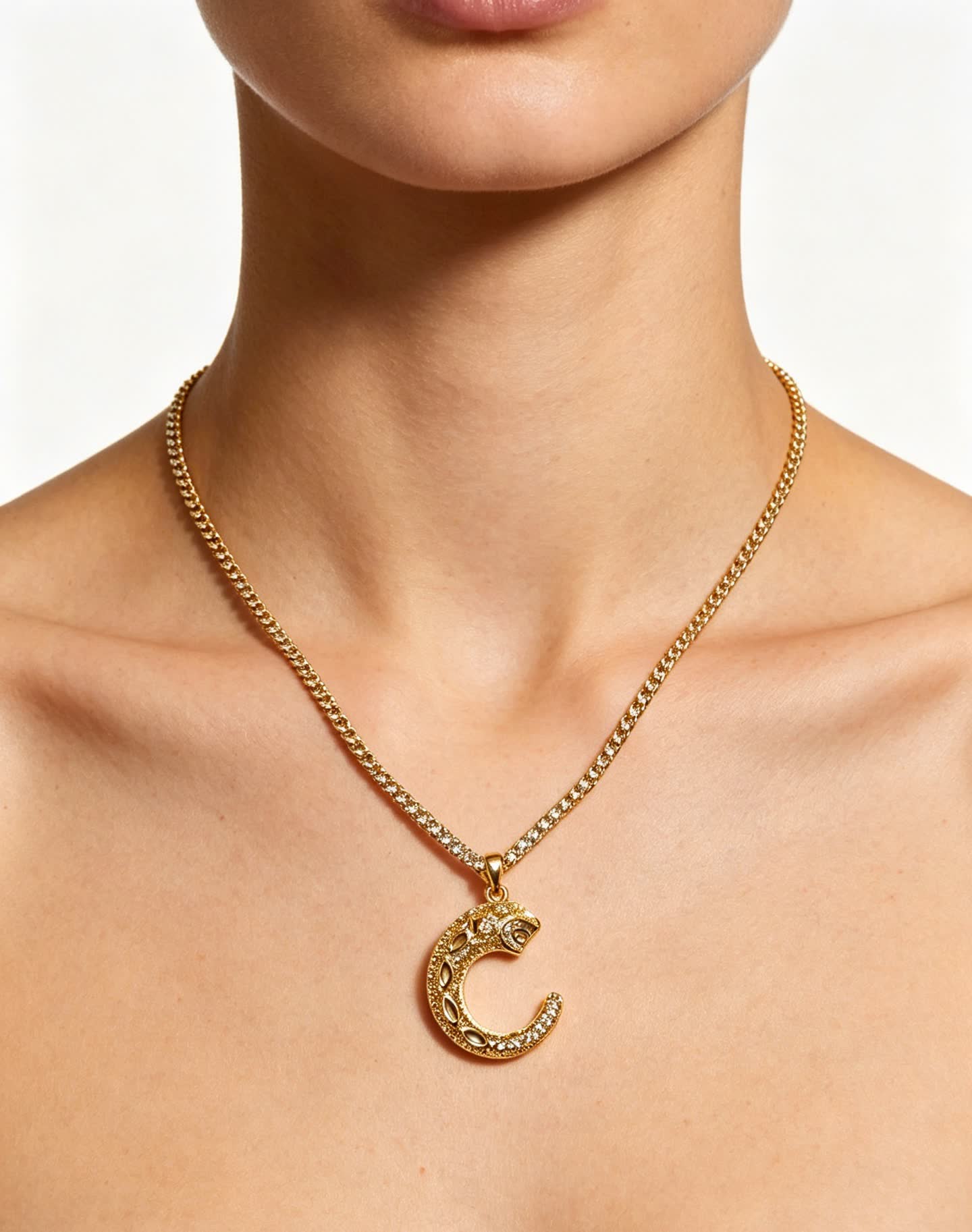 Cartier Gold and Diamond Crescent Moon Necklace
