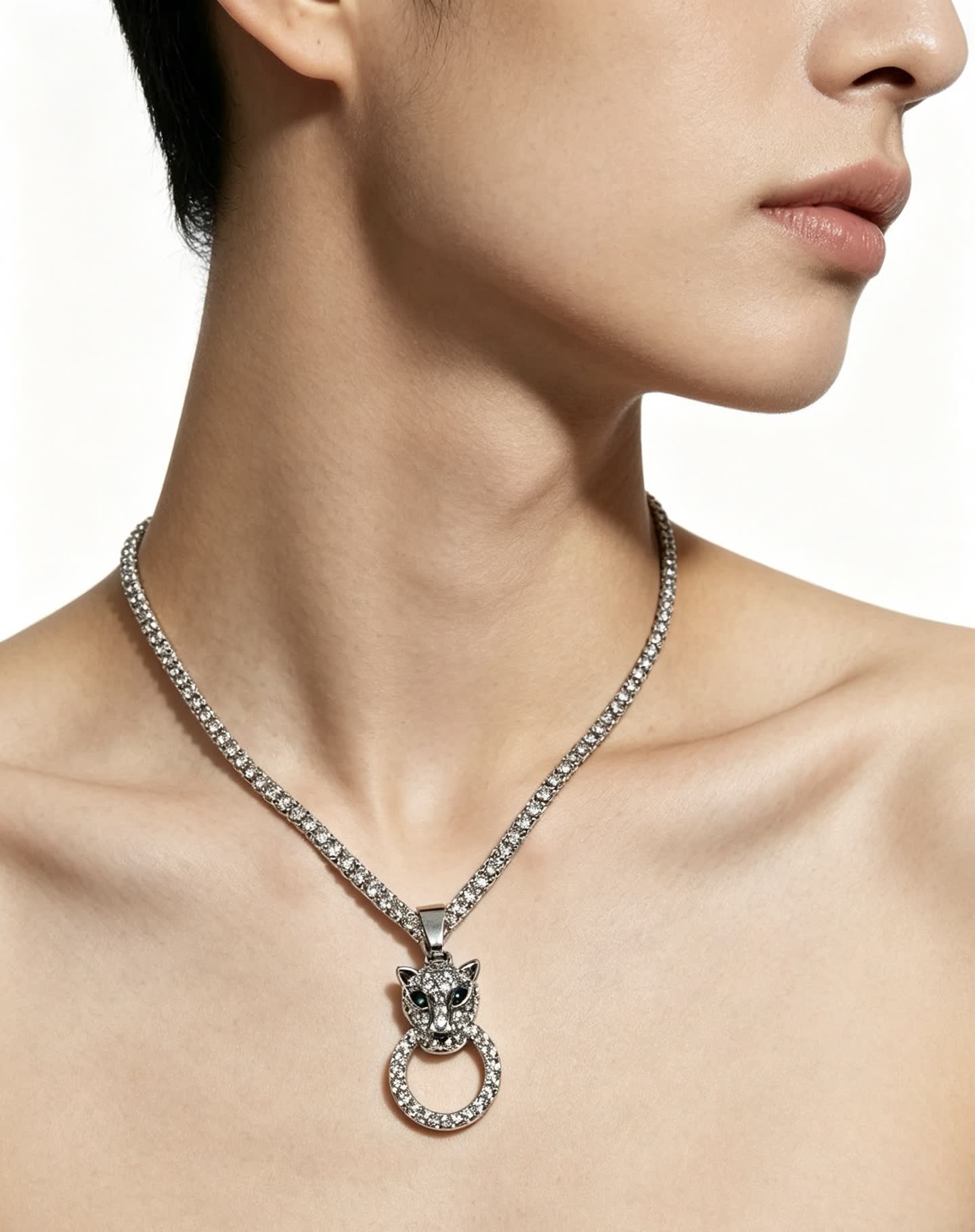 Cartier Silver Panther Head Pendant with Ring Charm Cartier Silver Panther Head Pendant with Ring Charm