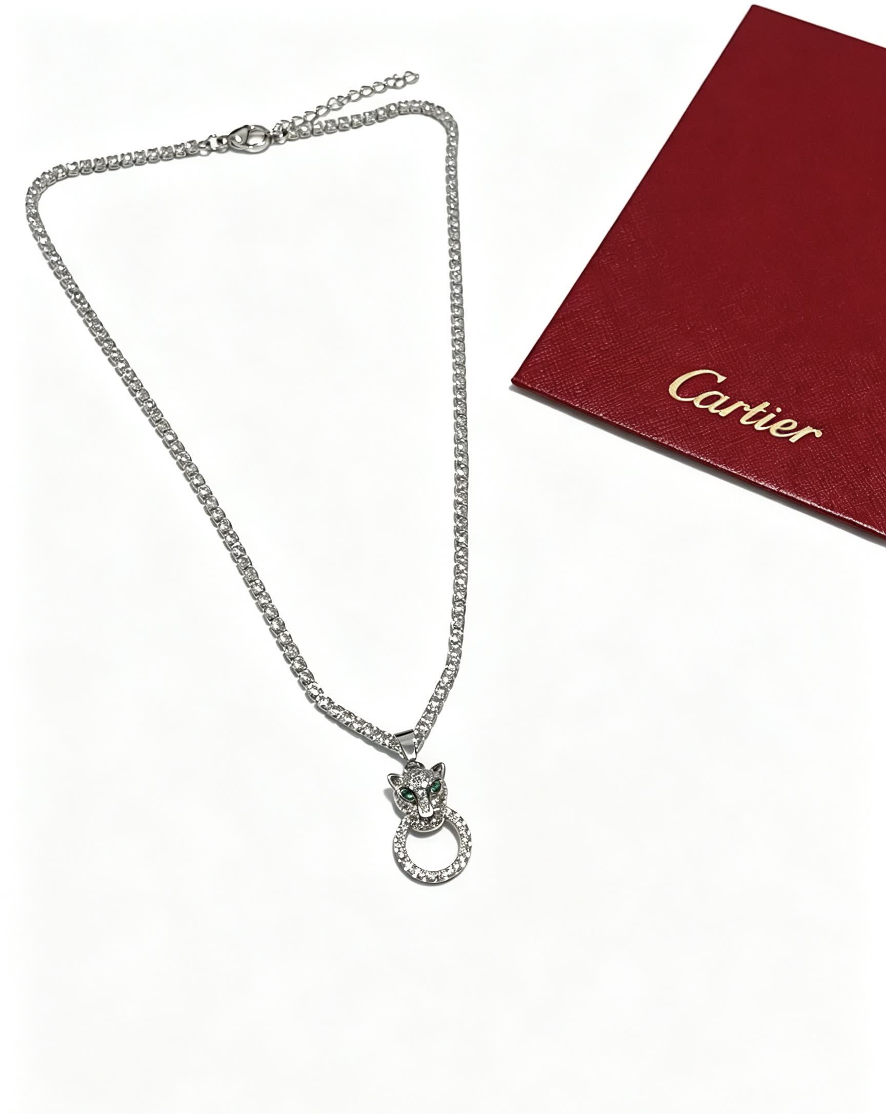 Cartier Silver Panther Head Pendant with Ring Charm