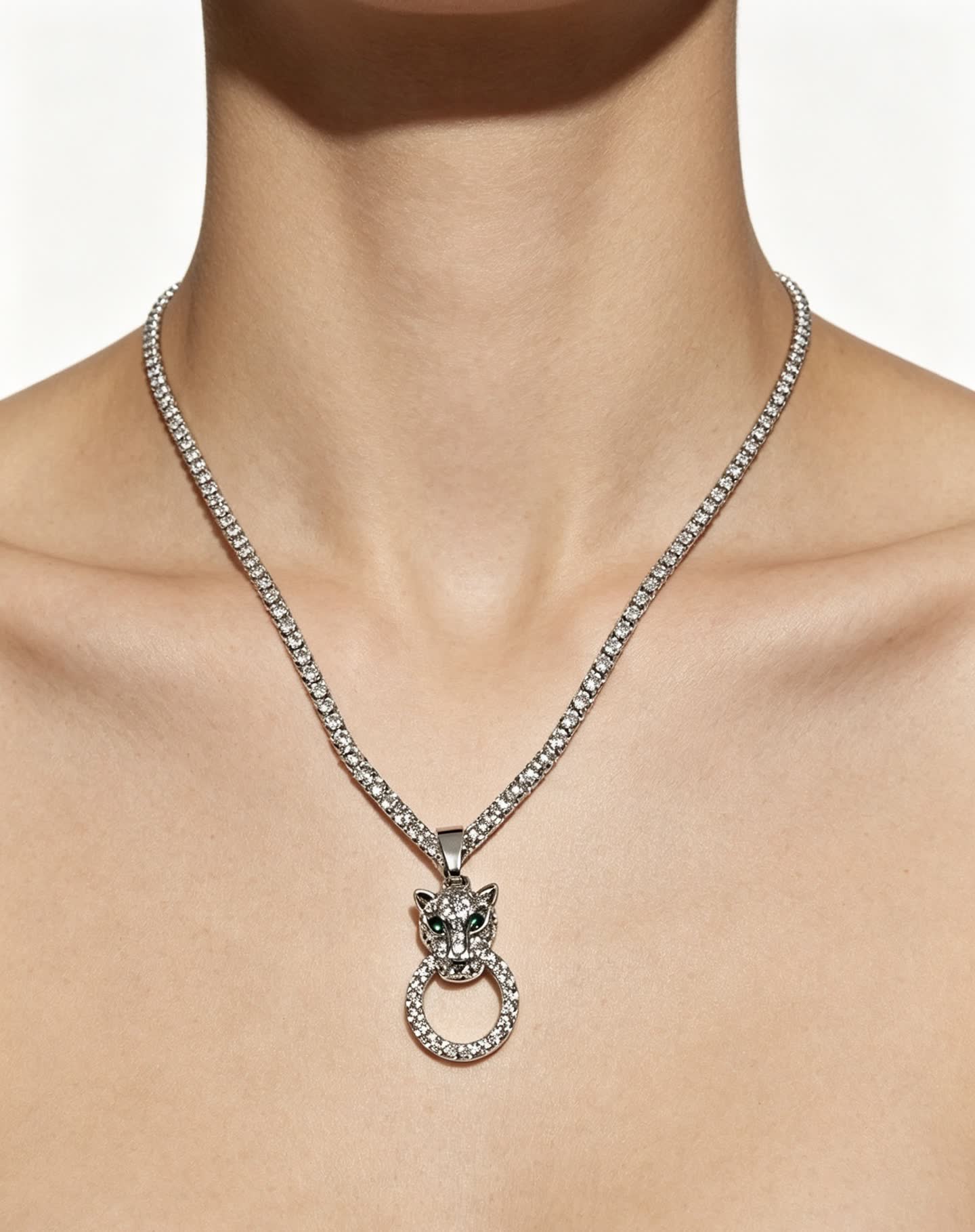 Cartier Silver Panther Head Pendant with Ring Charm