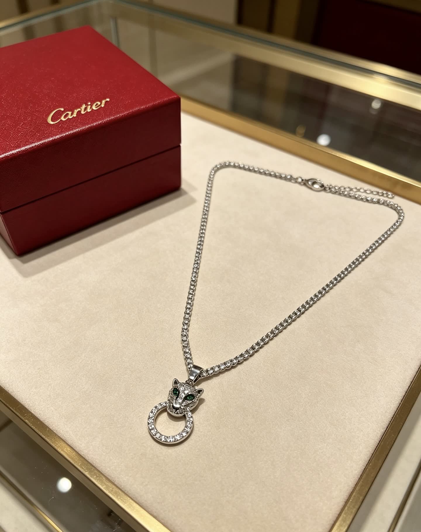 Cartier Silver Panther Head Pendant with Ring Charm