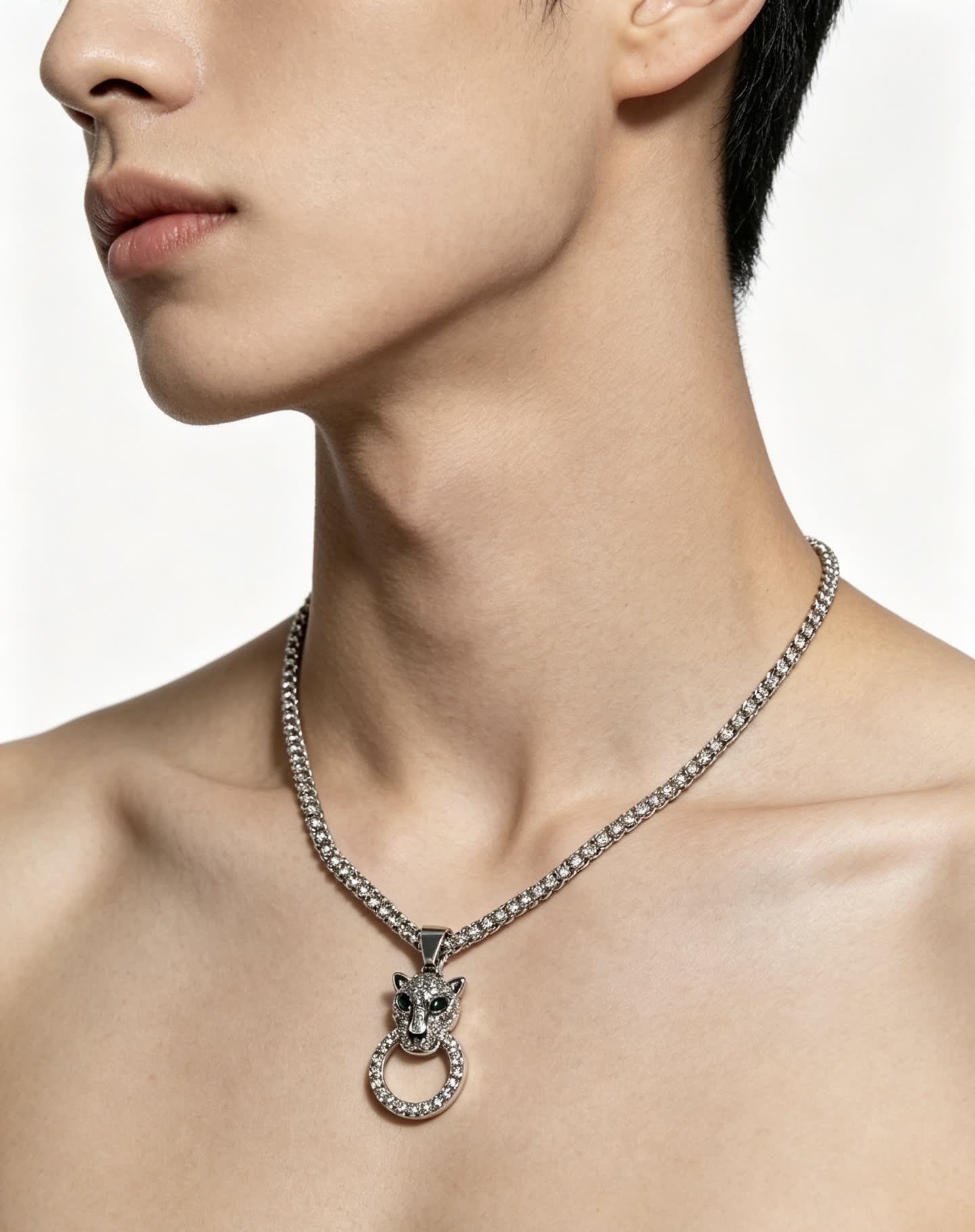 Cartier Silver Panther Head Pendant with Ring Charm