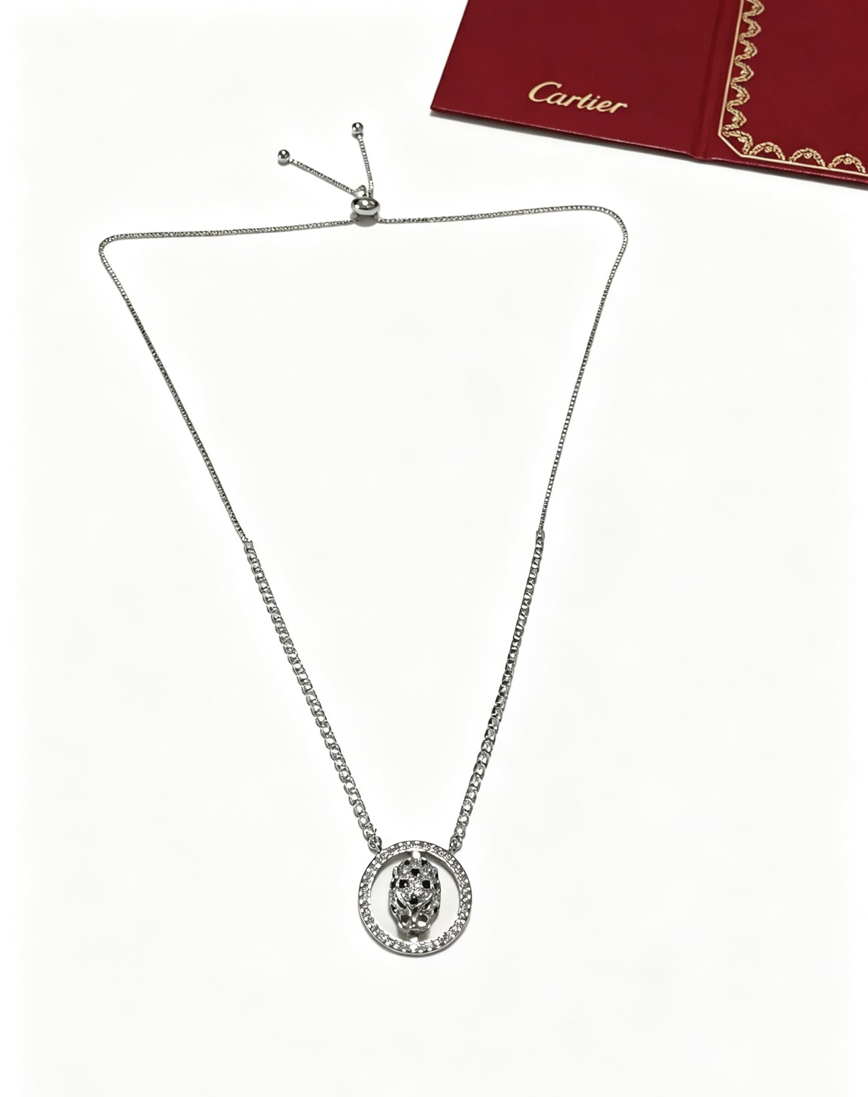 Cartier Silver Circle Leopard Pendant Necklace