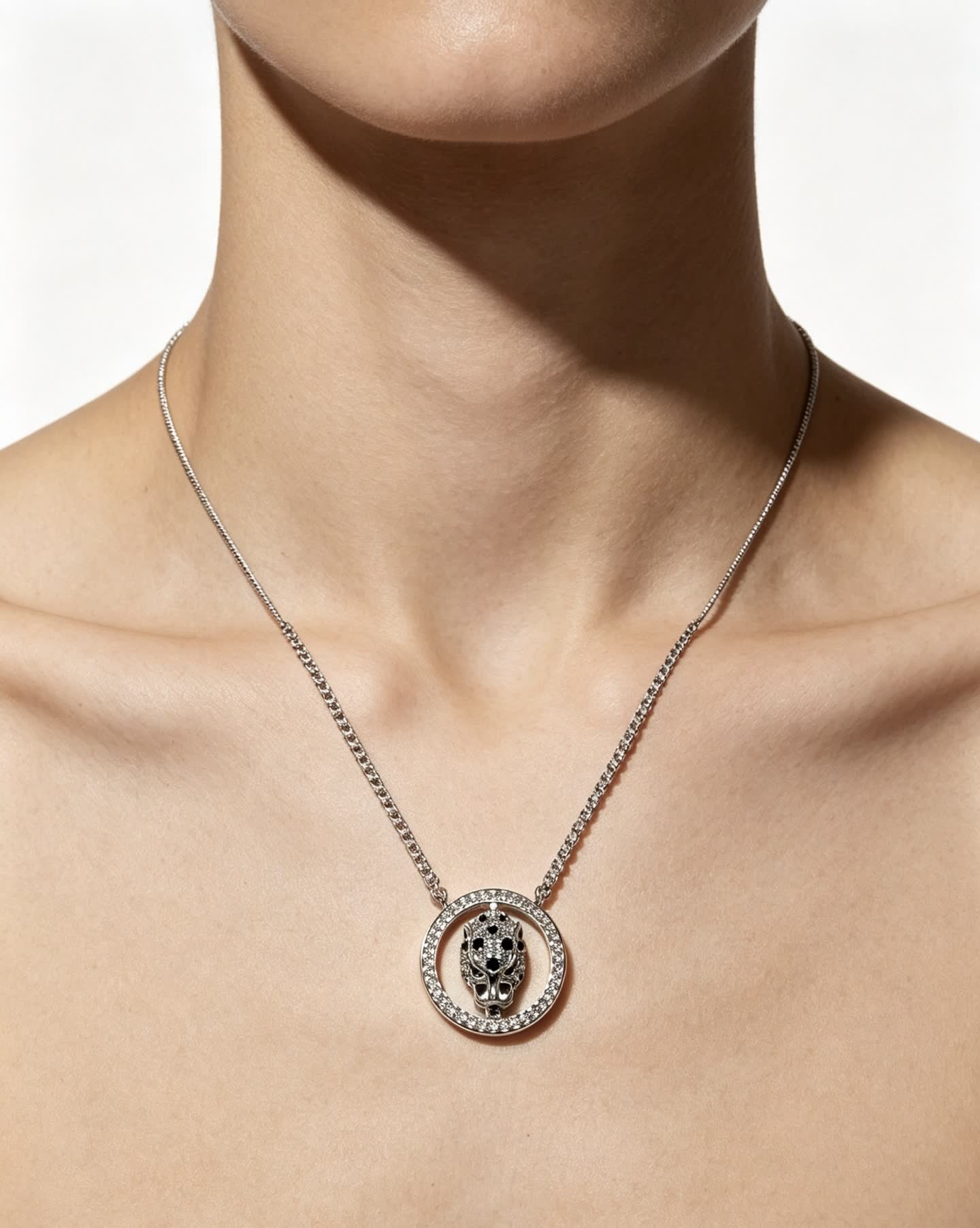 Cartier Silver Circle Leopard Pendant Necklace