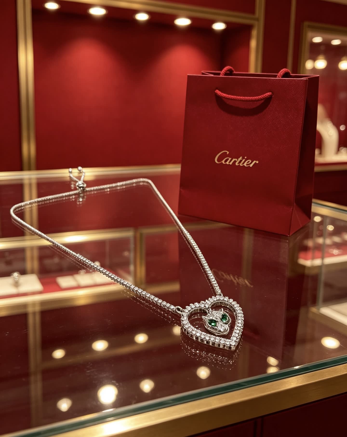 Cartier Heart Shaped Pendant Necklace with Gemstone