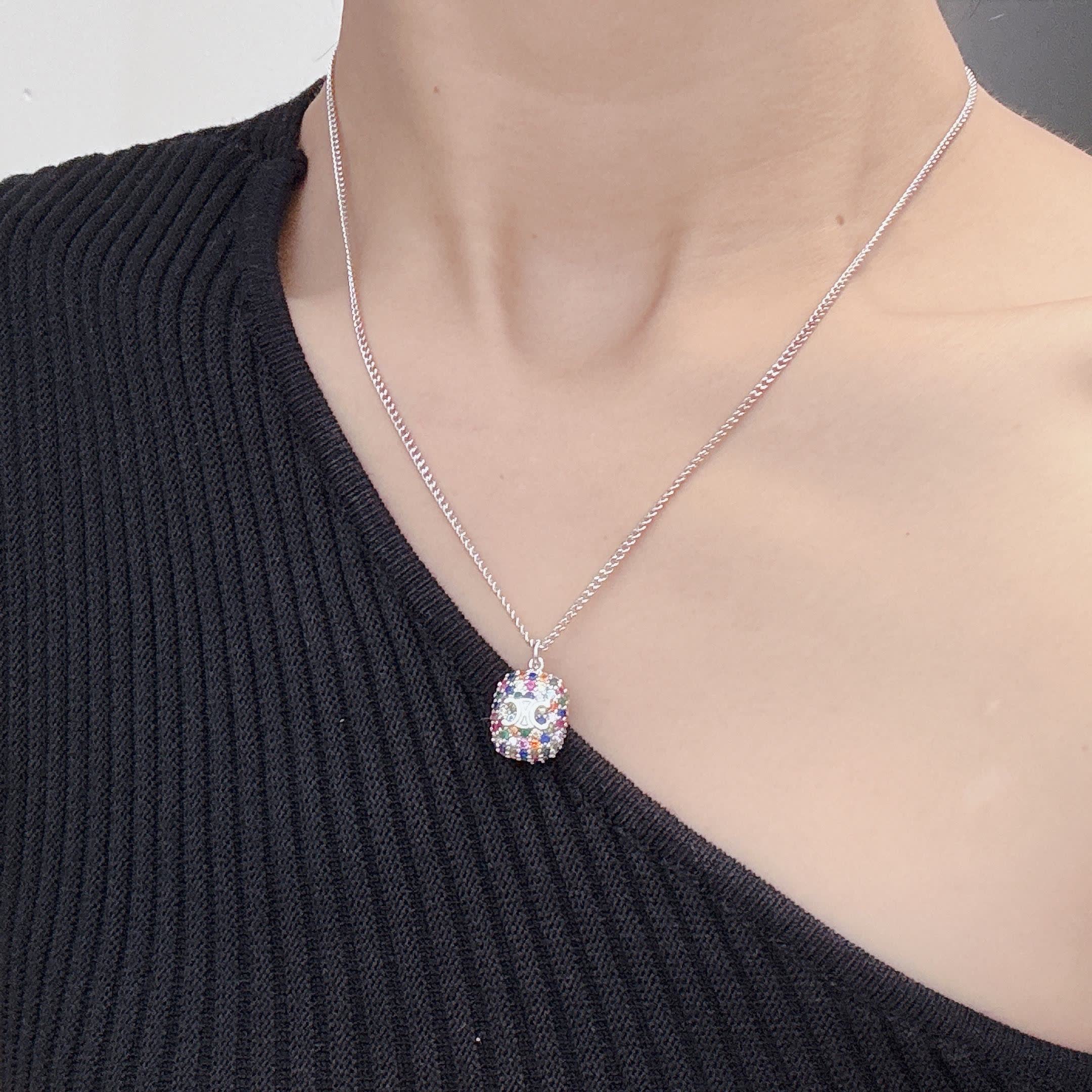 Celine Silver Chain with Multi-Color Crystal Pendant