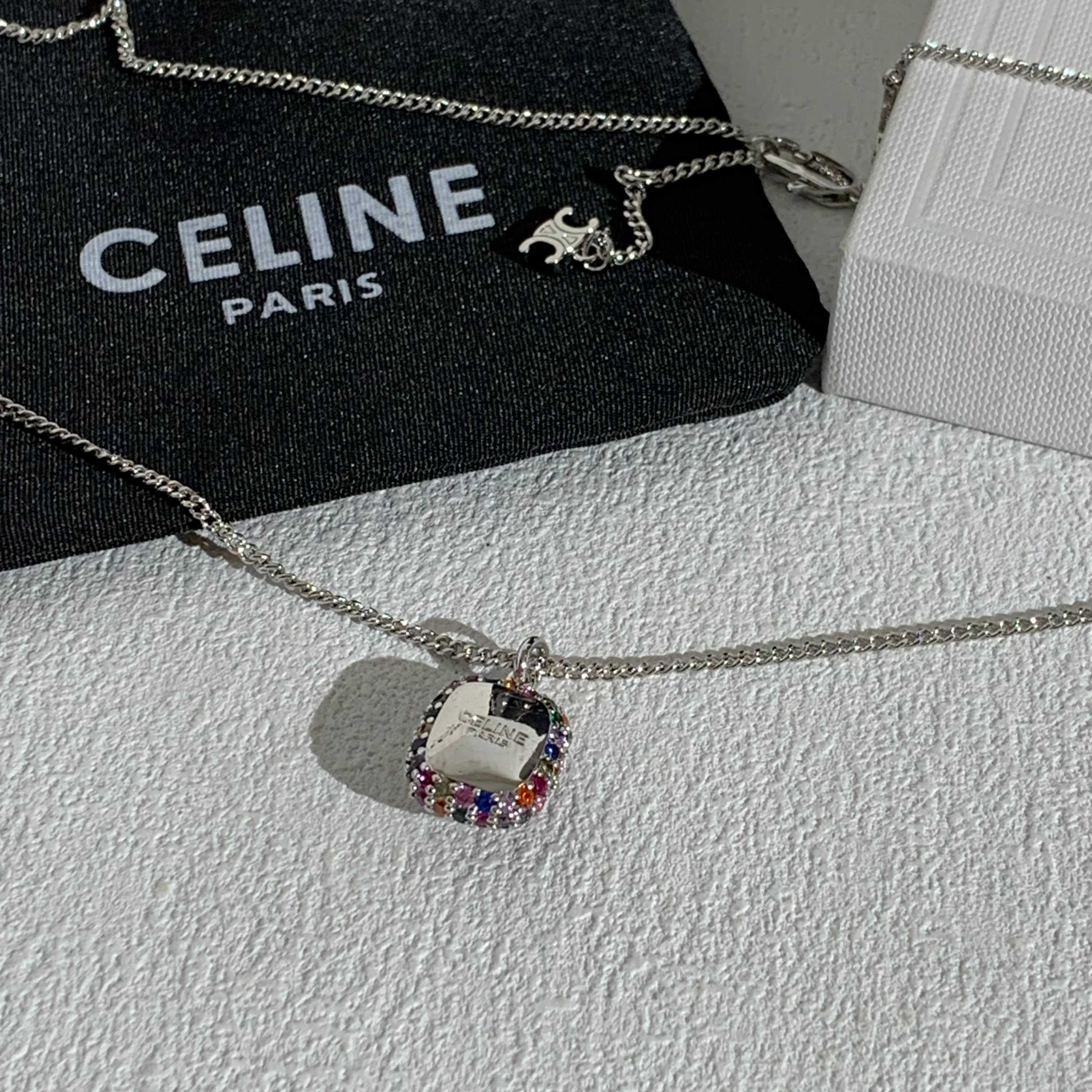 Celine Silver Chain with Multi-Color Crystal Pendant