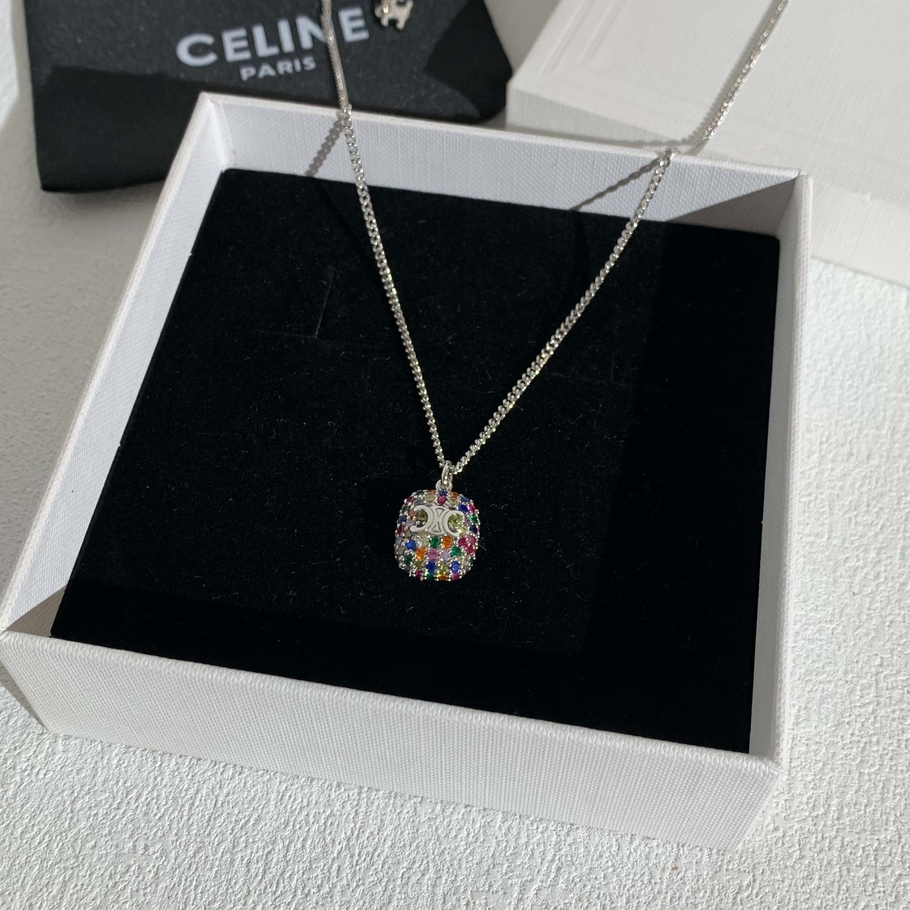 Celine Silver Chain with Multi-Color Crystal Pendant