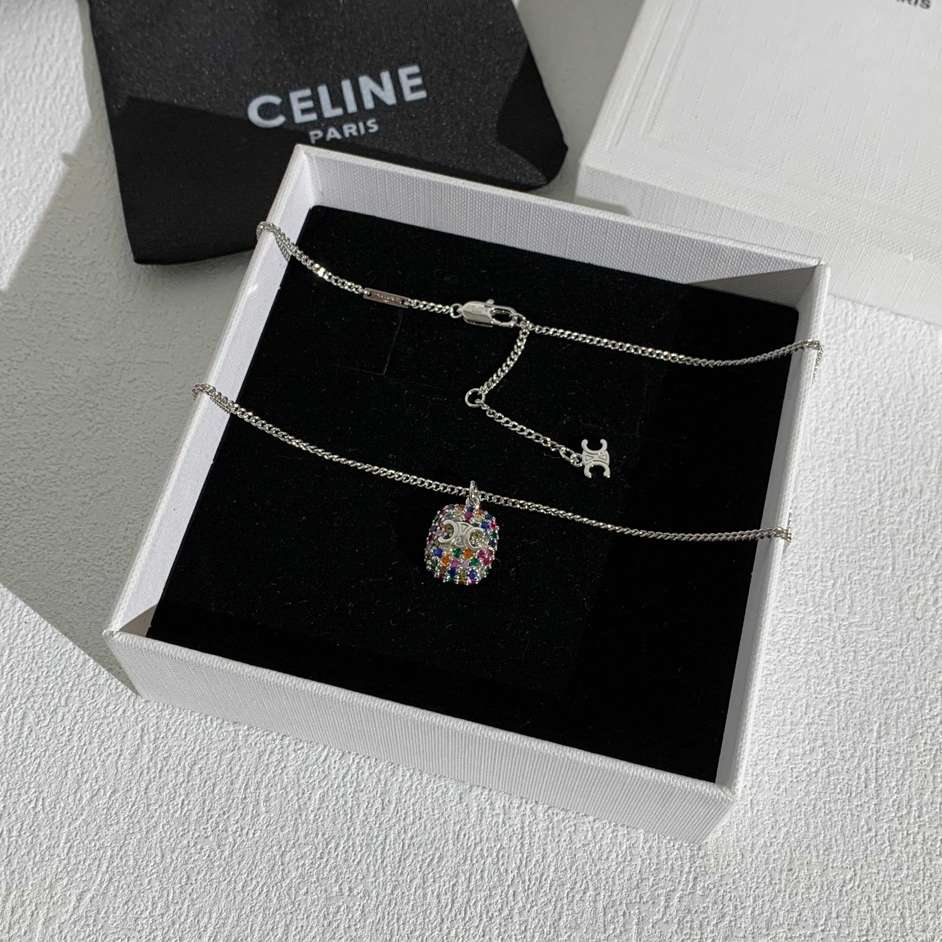Celine Silver Chain with Multi-Color Crystal Pendant