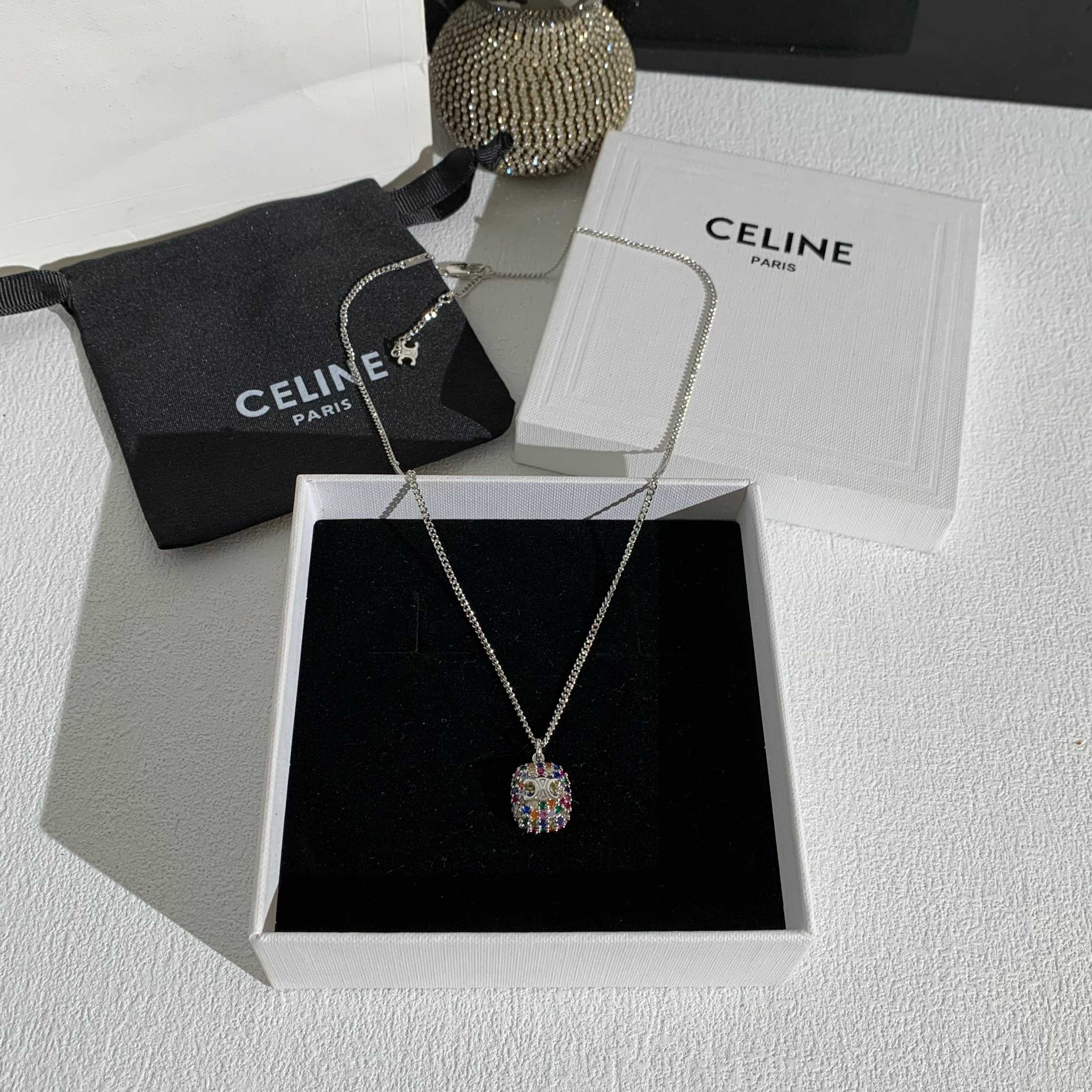 Celine Silver Chain with Multi-Color Crystal Pendant