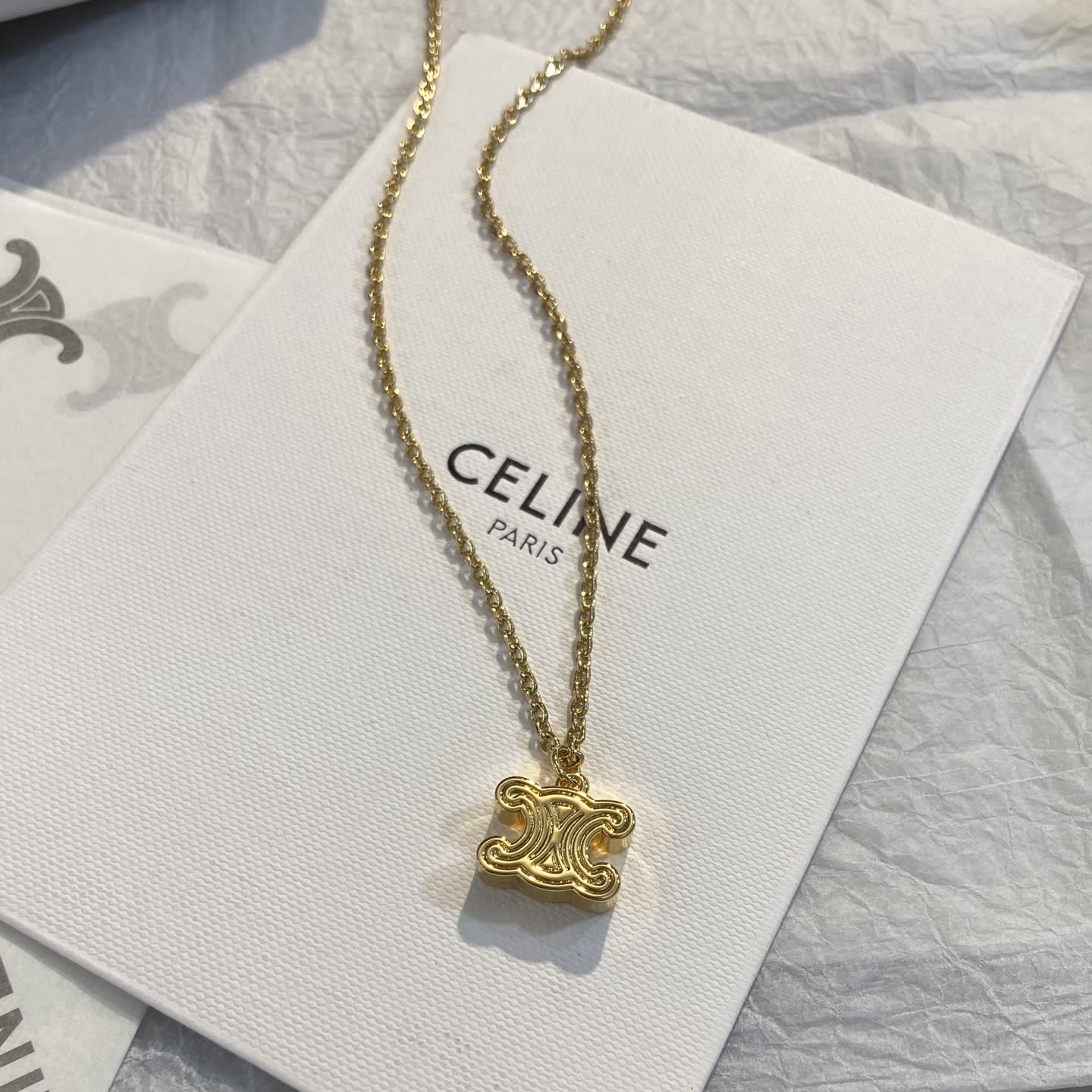 Celine Paris Gold Tone 'CC' Logo Necklace